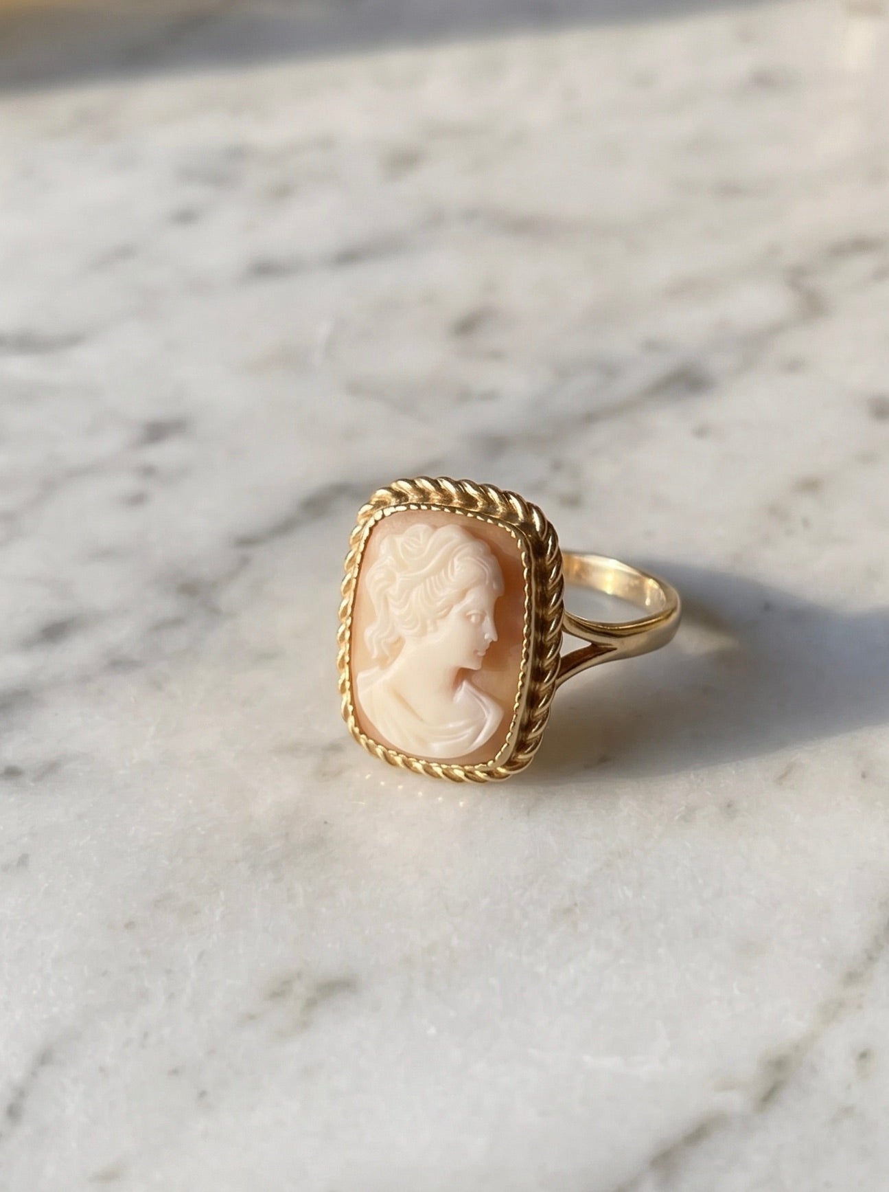 Square 18k Gold Cameo Ring