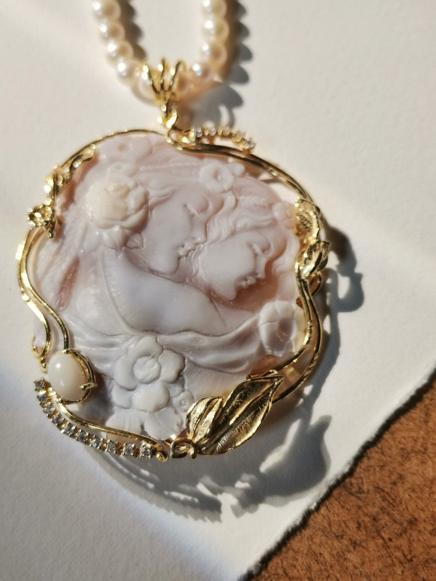Genuine cameo necklace, Freshwater pearls, sea shell handmade cameo necklace, silver sterling 925, custom gift for her, wedding anniversary