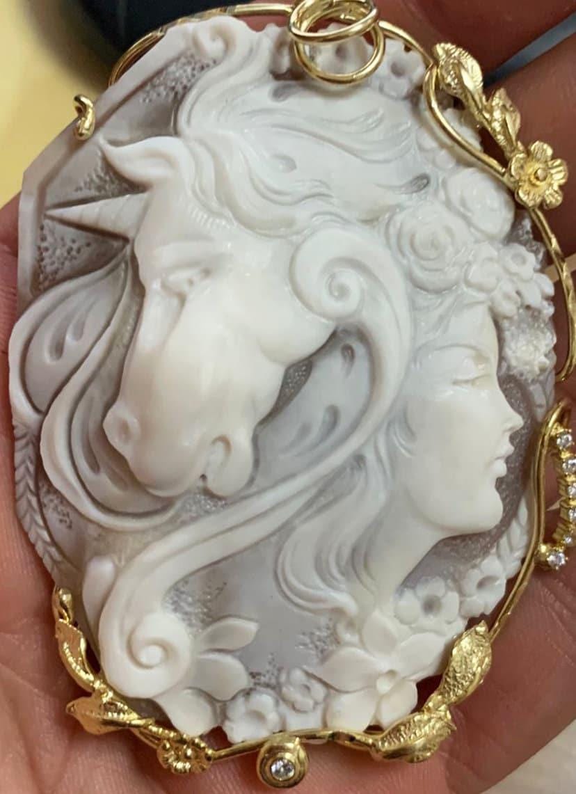 Horse cameo necklace, horse pendant, made in Italy, silver sterling 925, personalised gift for her, horse lover, cowgirl, animal keepsake