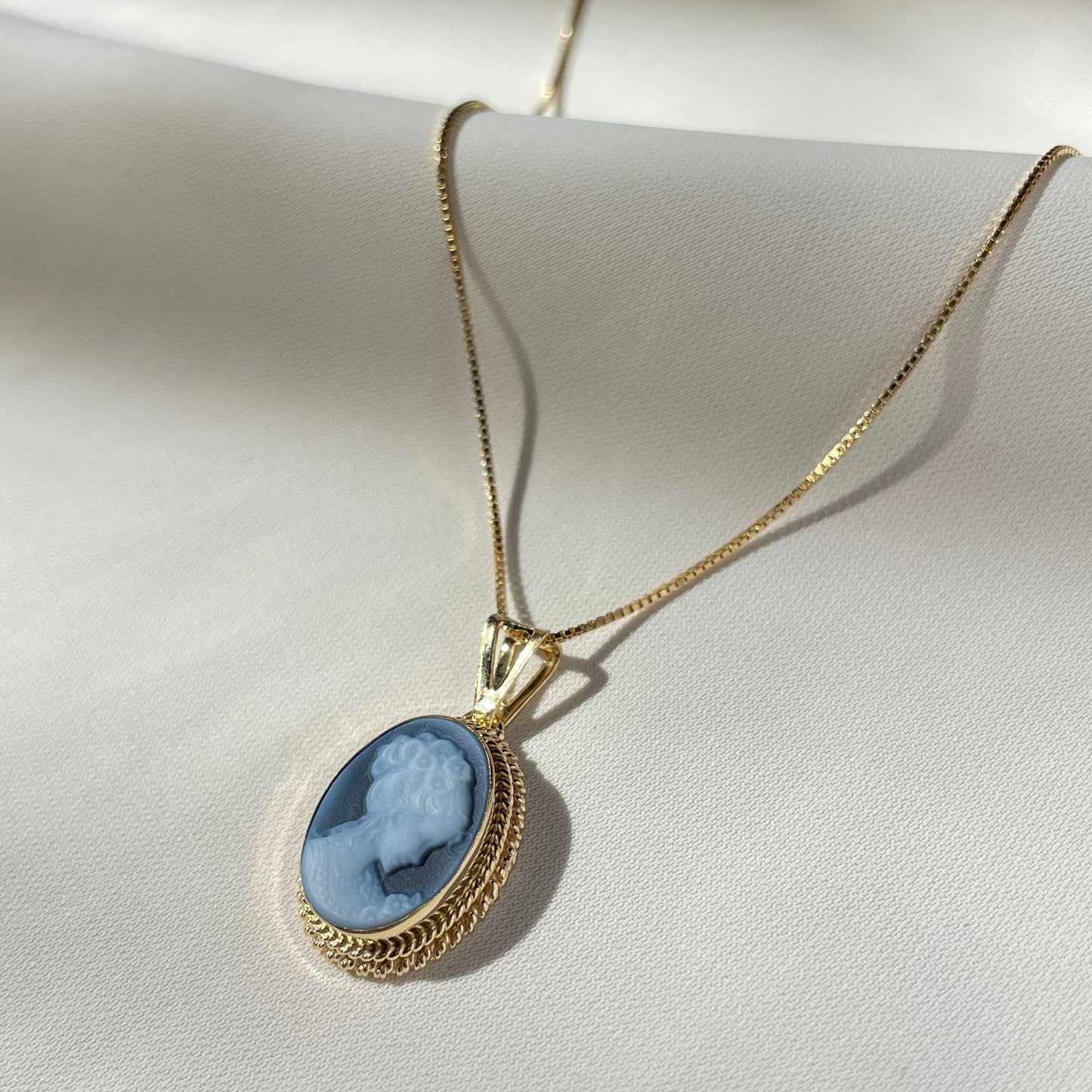 Blue cameo golden necklace, silver jewelry, made in Italy, personalised gift for her, agate genuine Italian cameo, cameo set, cameo necklace