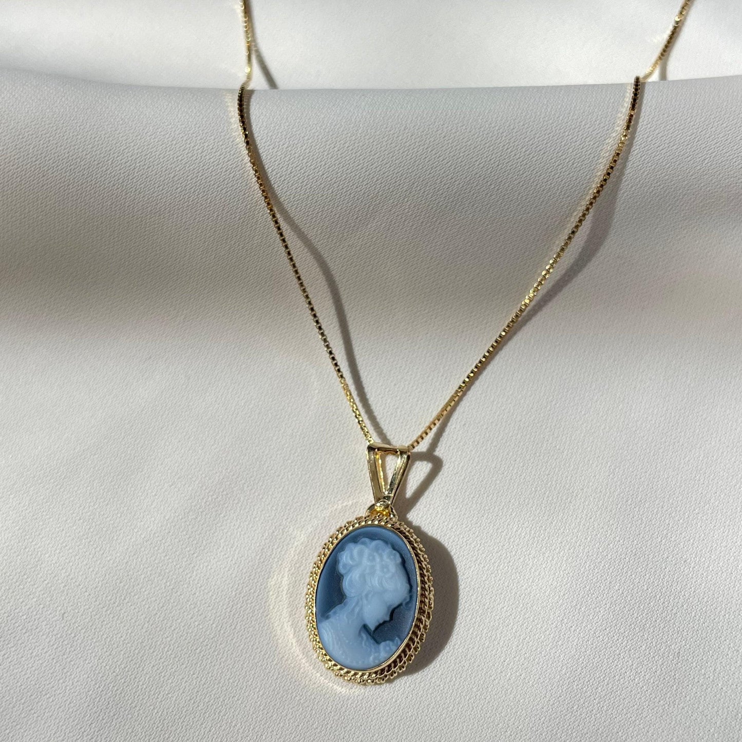 Blue cameo golden necklace, silver jewelry, made in Italy, personalised gift for her, agate genuine Italian cameo, cameo set, cameo necklace