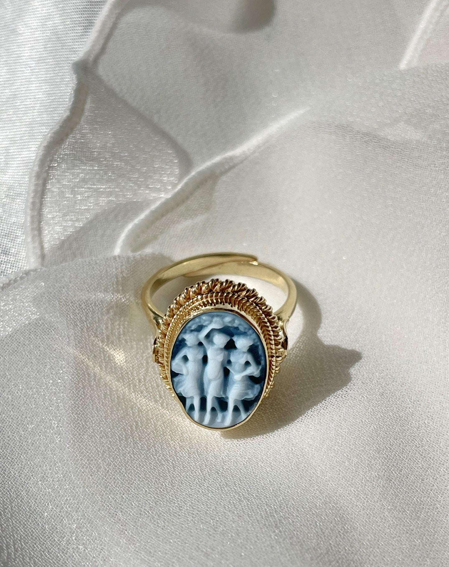 Blue cameo ring, 18K gold, The Three Graces, adjustable ring, silver sterling 925, gift for her, made in Italy, Charites, free shipping, mom