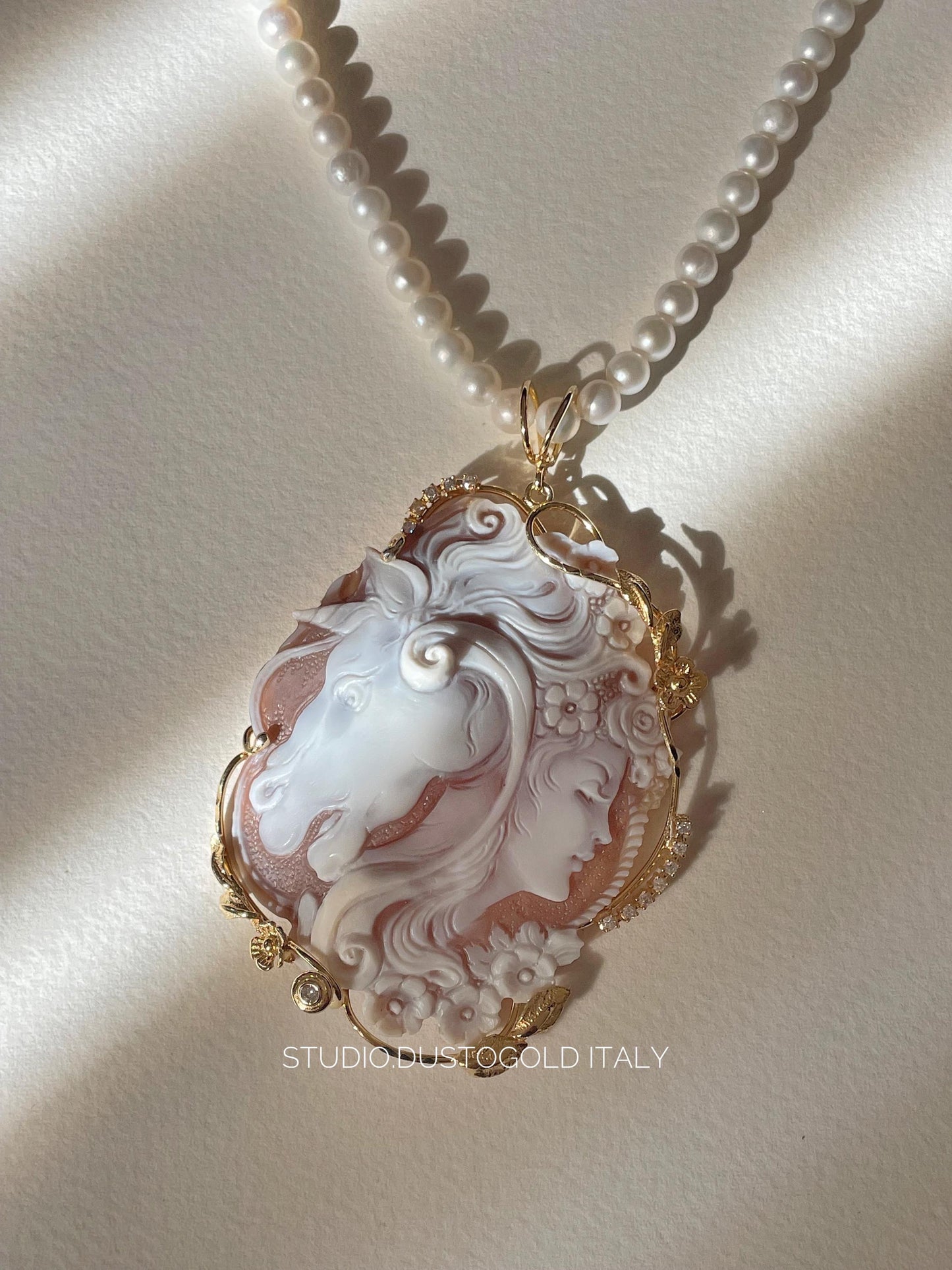 Genuine cameo necklace, Unicorn pendant, made in Italy, silver sterling 925, personalised gift for her, horse lover, horse necklace keepsake