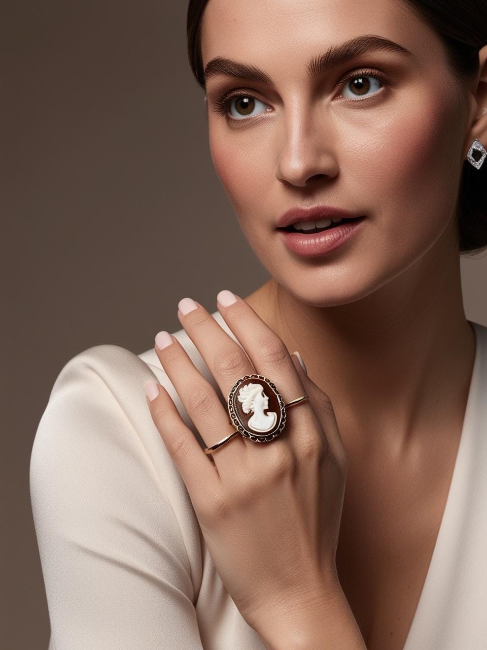Princess Diana Cameo Ring, Victorian, handmade ring, royal family, unique handmade gift for mother, 18K gold adjustable, made in Italy, mom