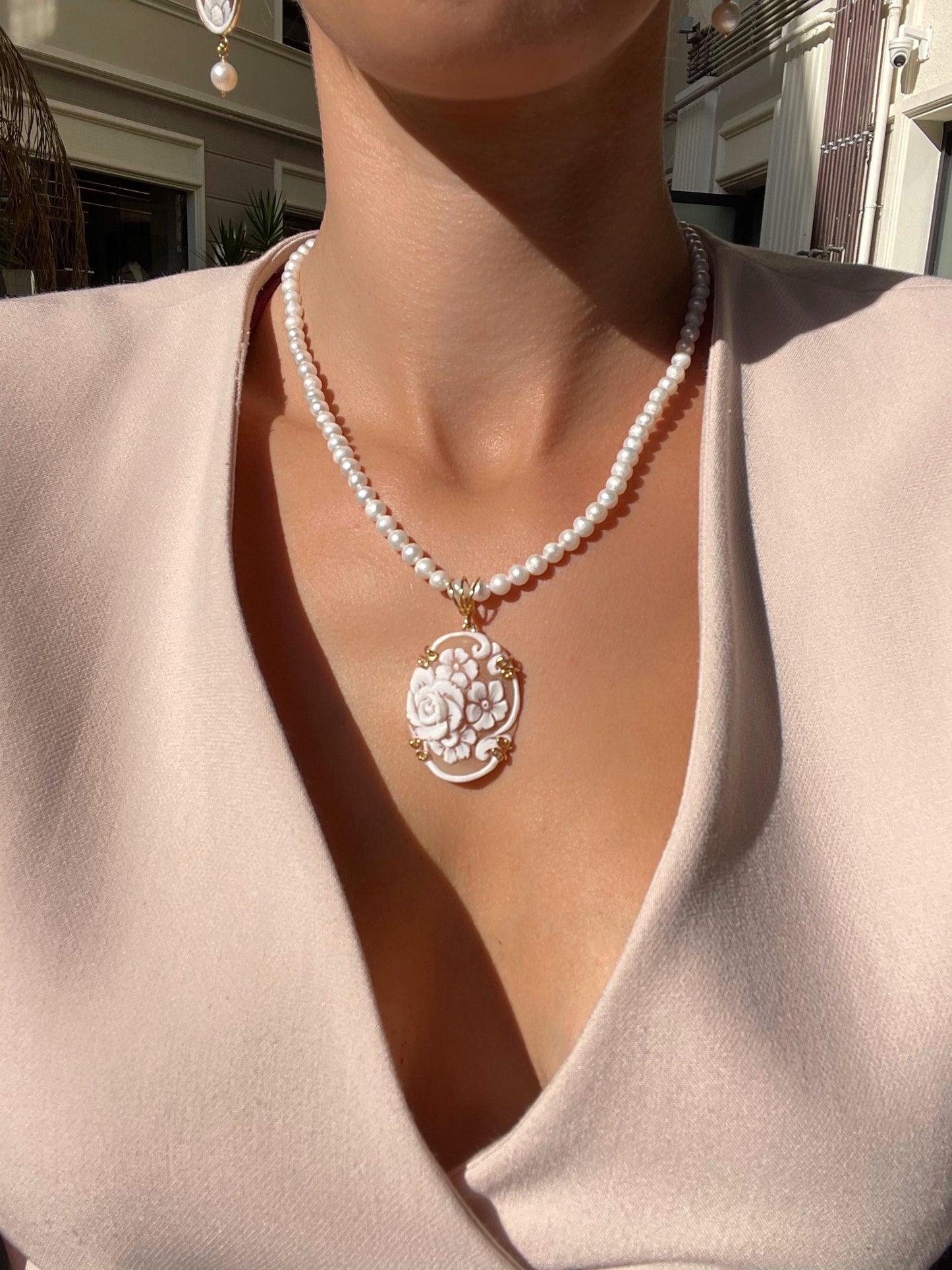 Cameo necklace, freshwater pearl necklace, handmade custom necklace for mom, gift for her, anniversary gift, 18k golden necklace, mom gift