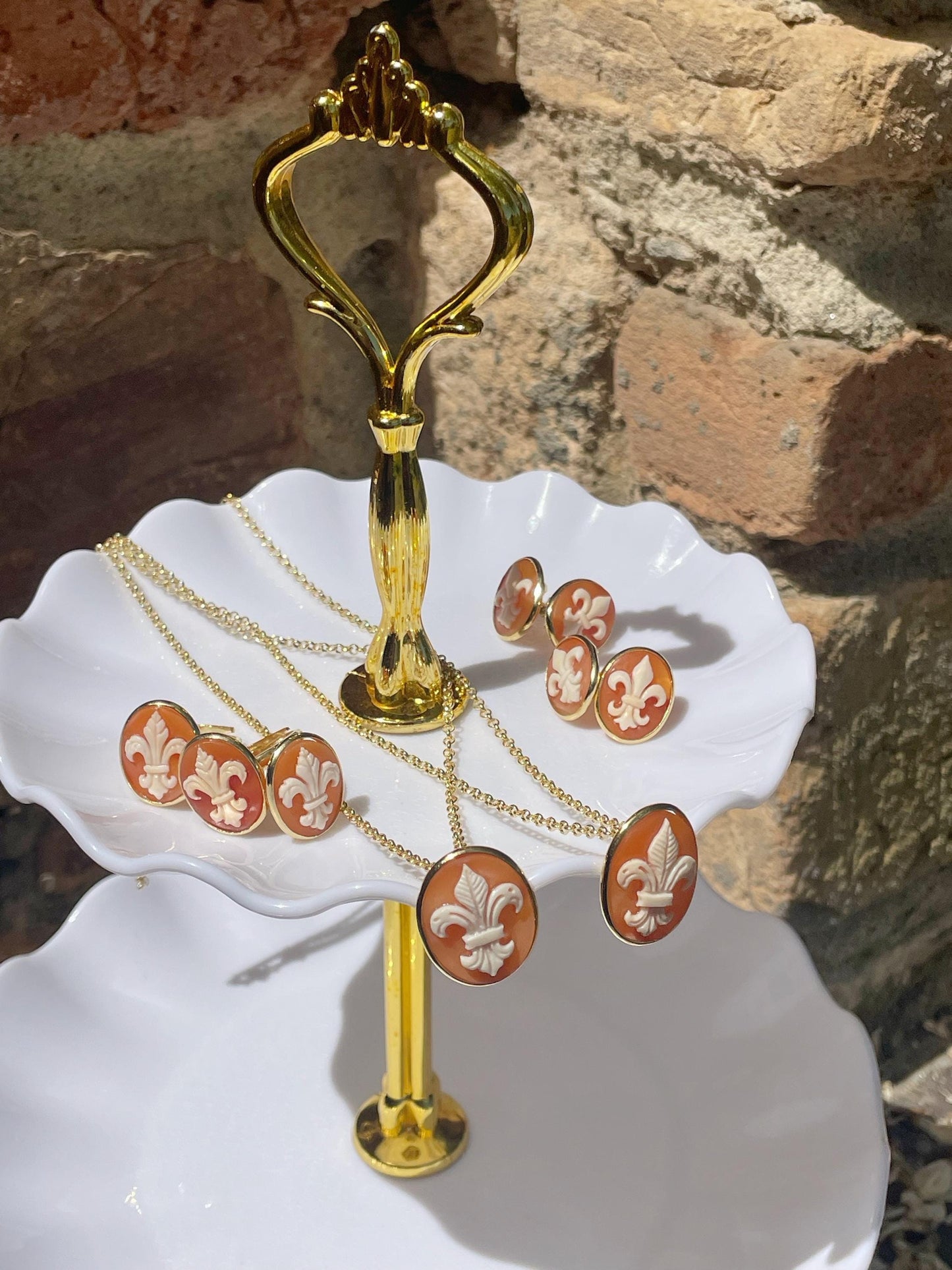 Fleur de Lis cameo stud earrings
