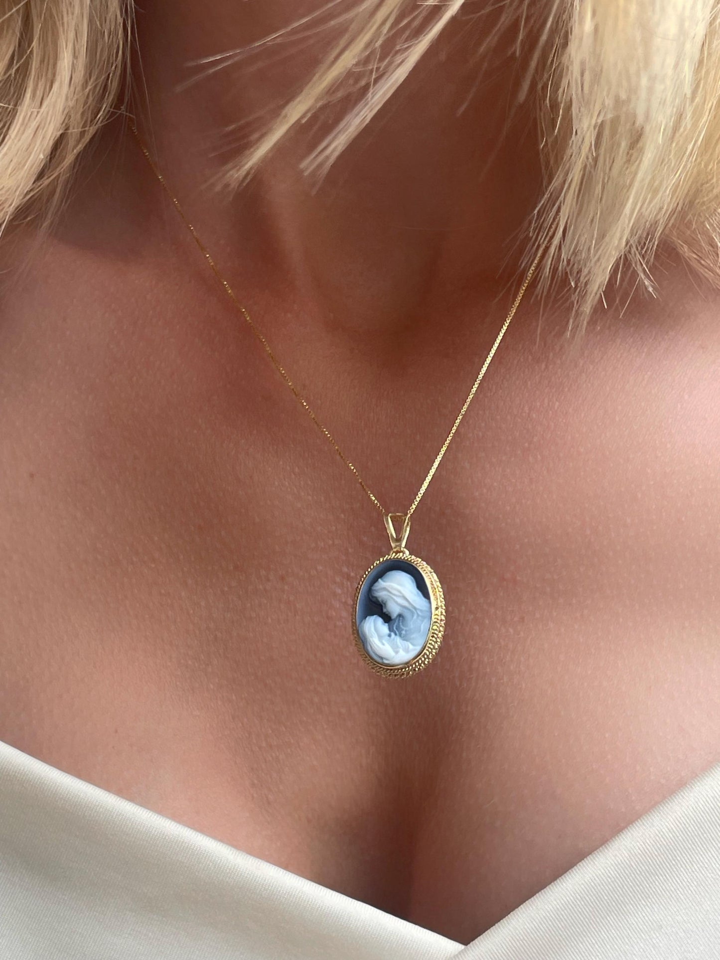 Mother & Child blue cameo necklace