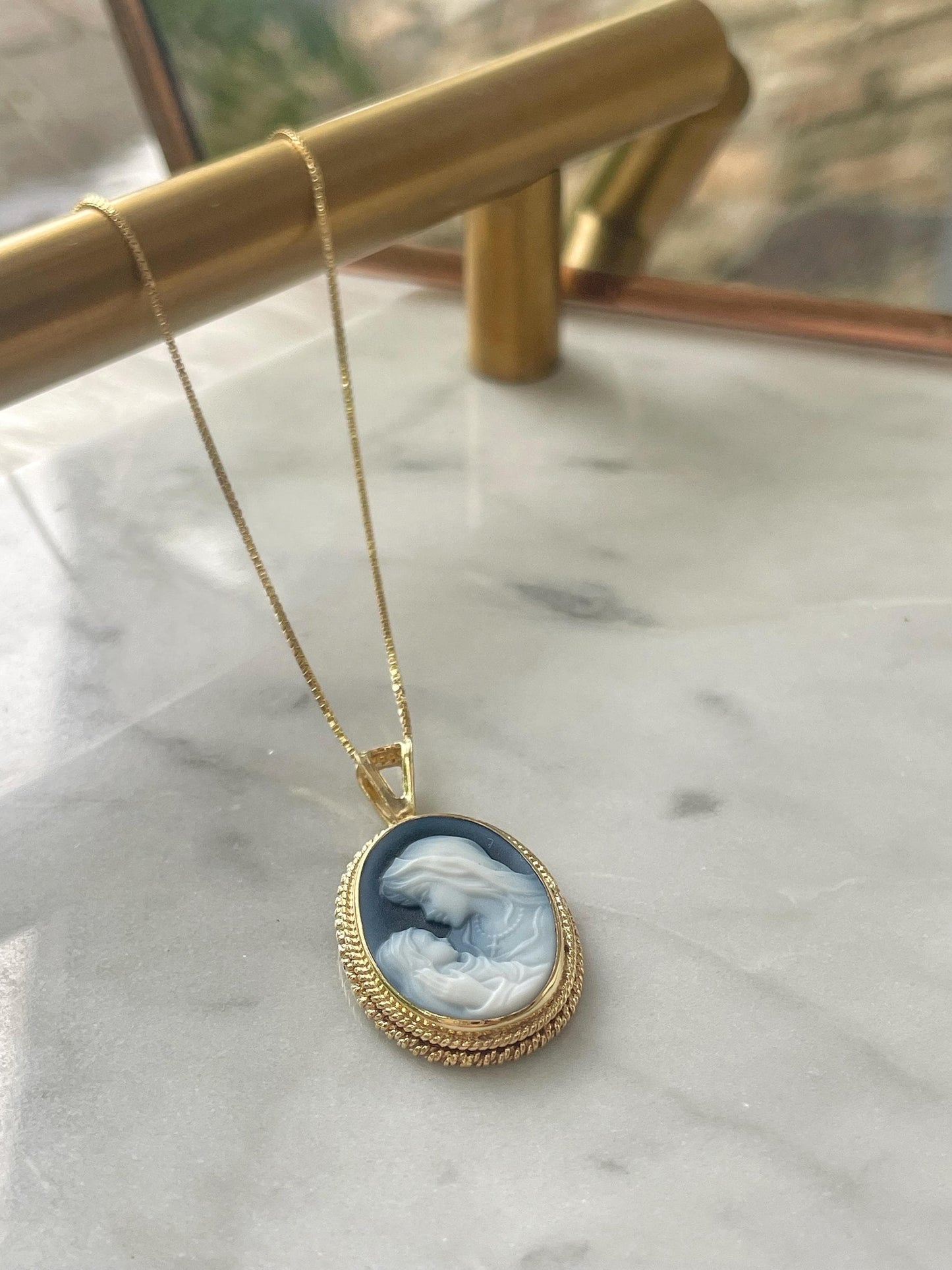 Mother & Child blue cameo necklace