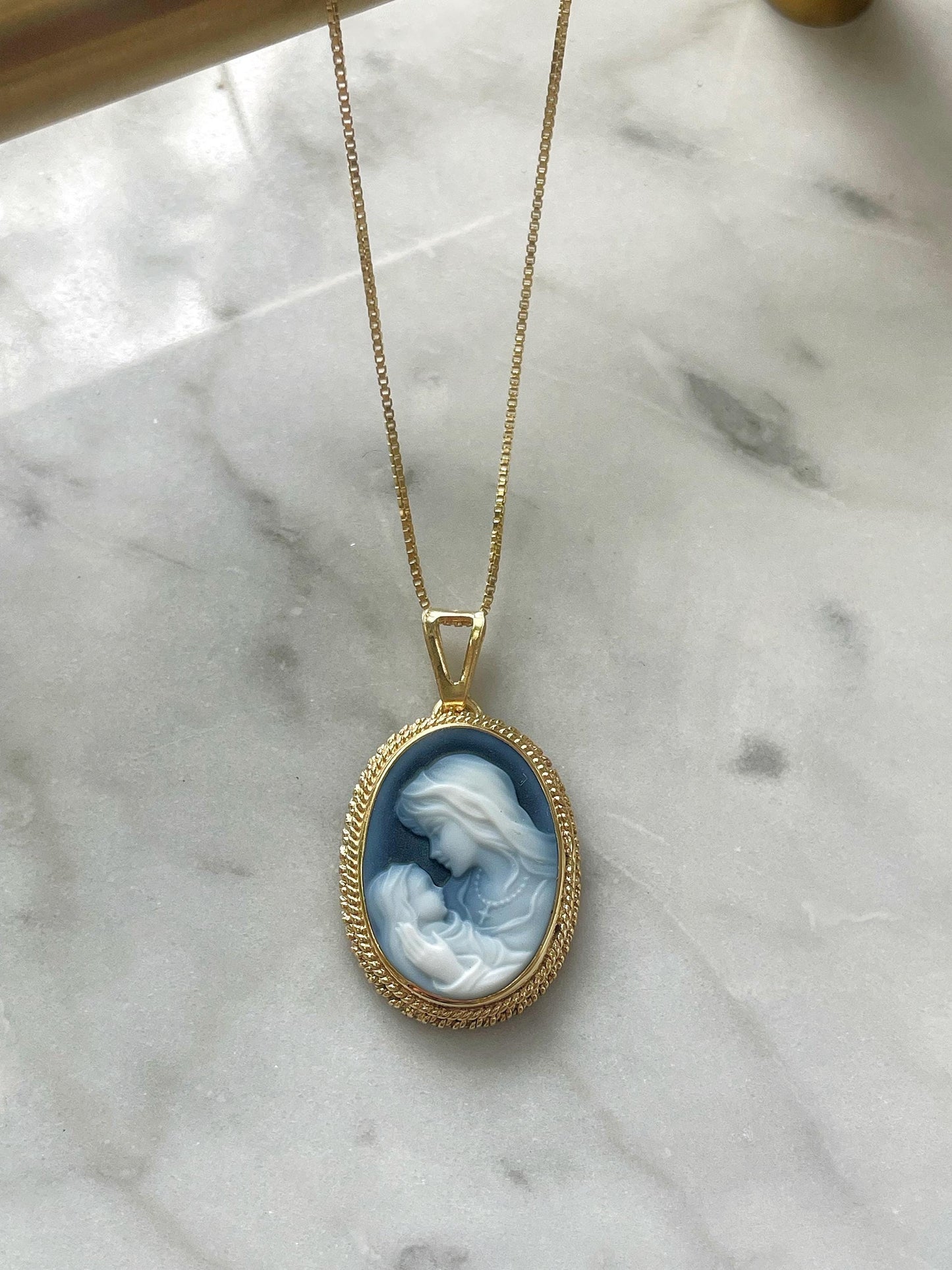 Mother & Child blue cameo necklace