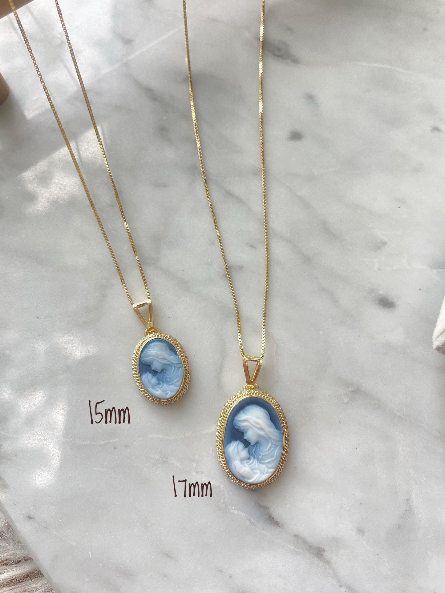 Mother & Child blue cameo necklace
