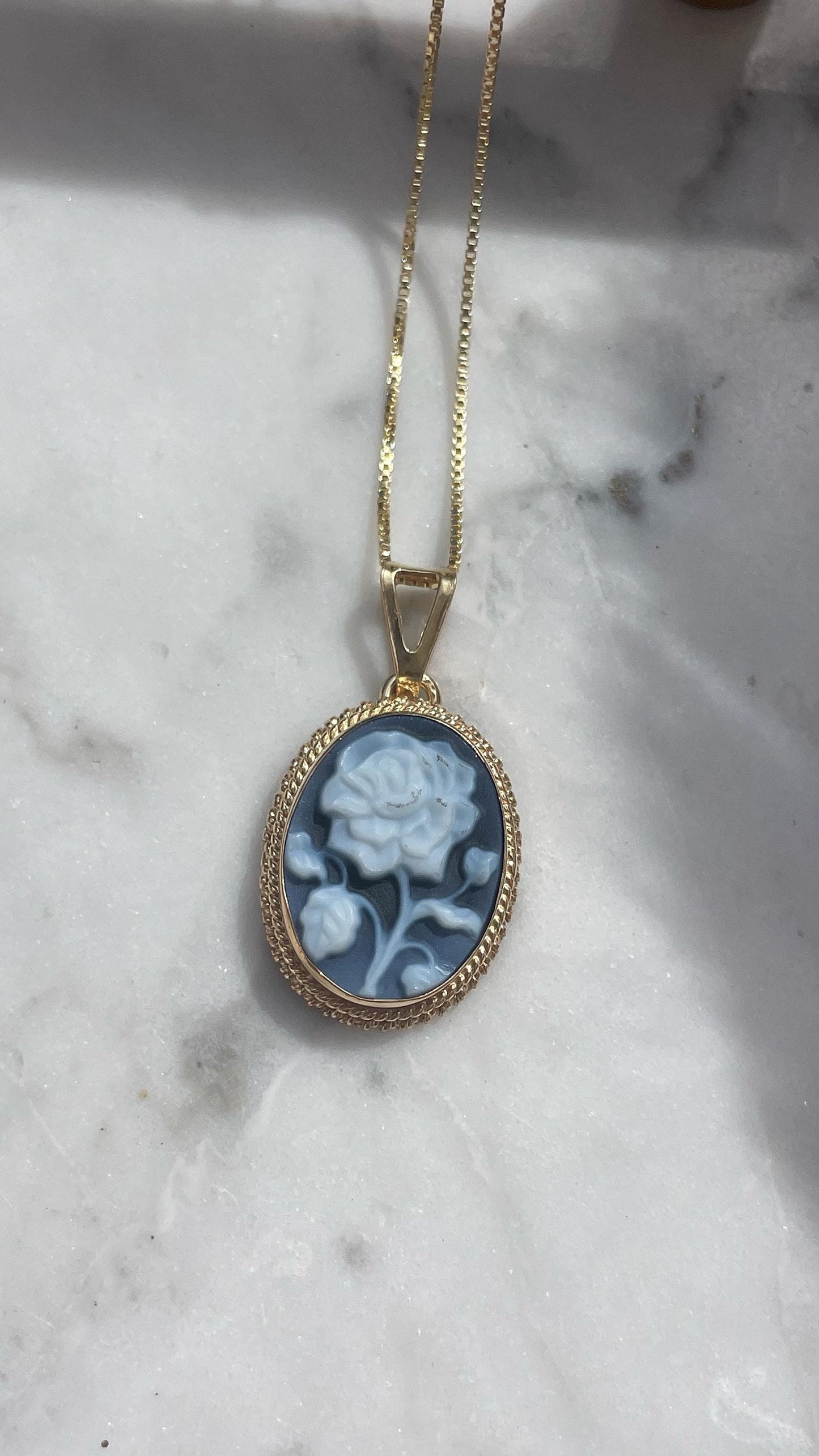 Red cameo rose necklace