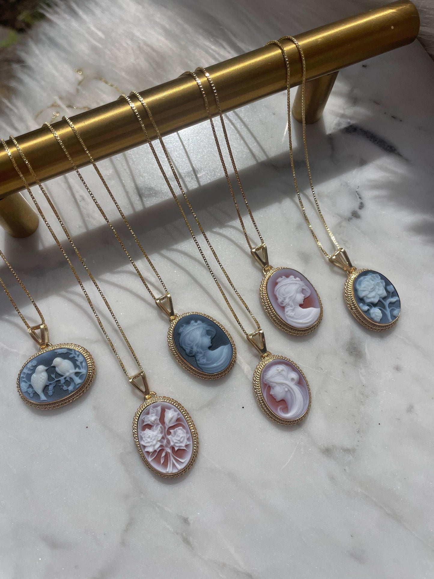 Red cameo rose necklace