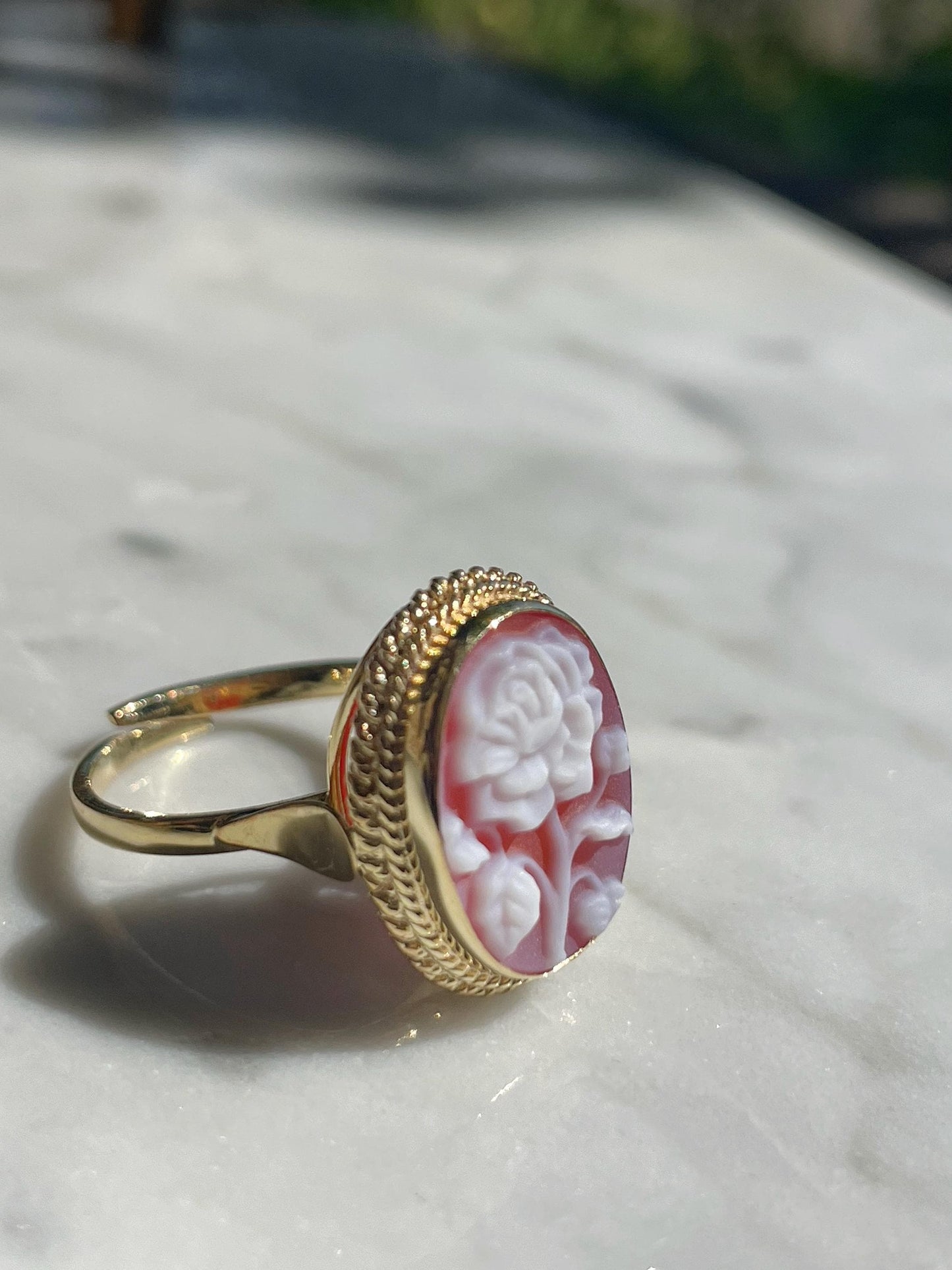 Red Rose cameo ring