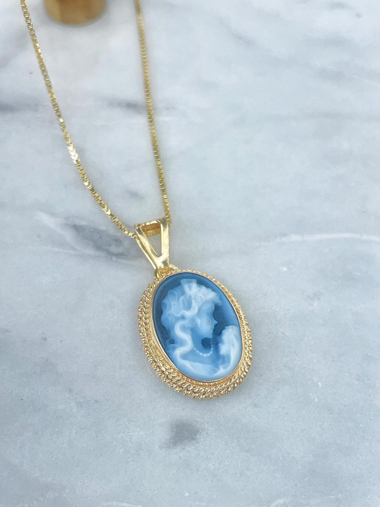 Mother & Child blue cameo necklace