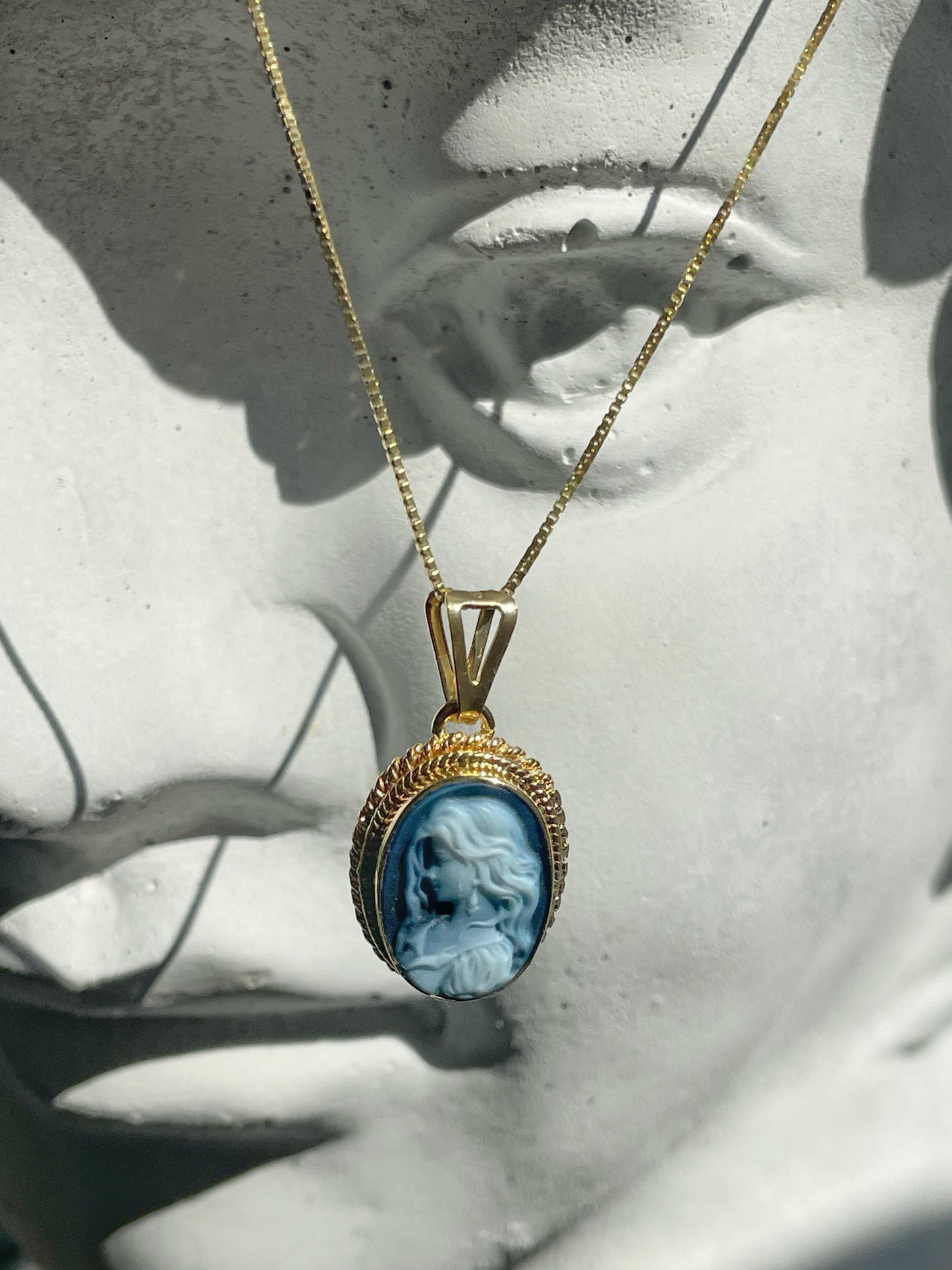 Cameo necklace, memorable gift, made in Italy, waterproof jewelry, unique handmade jewelry, blue cameo, 18k gold necklace, gift for her, mom