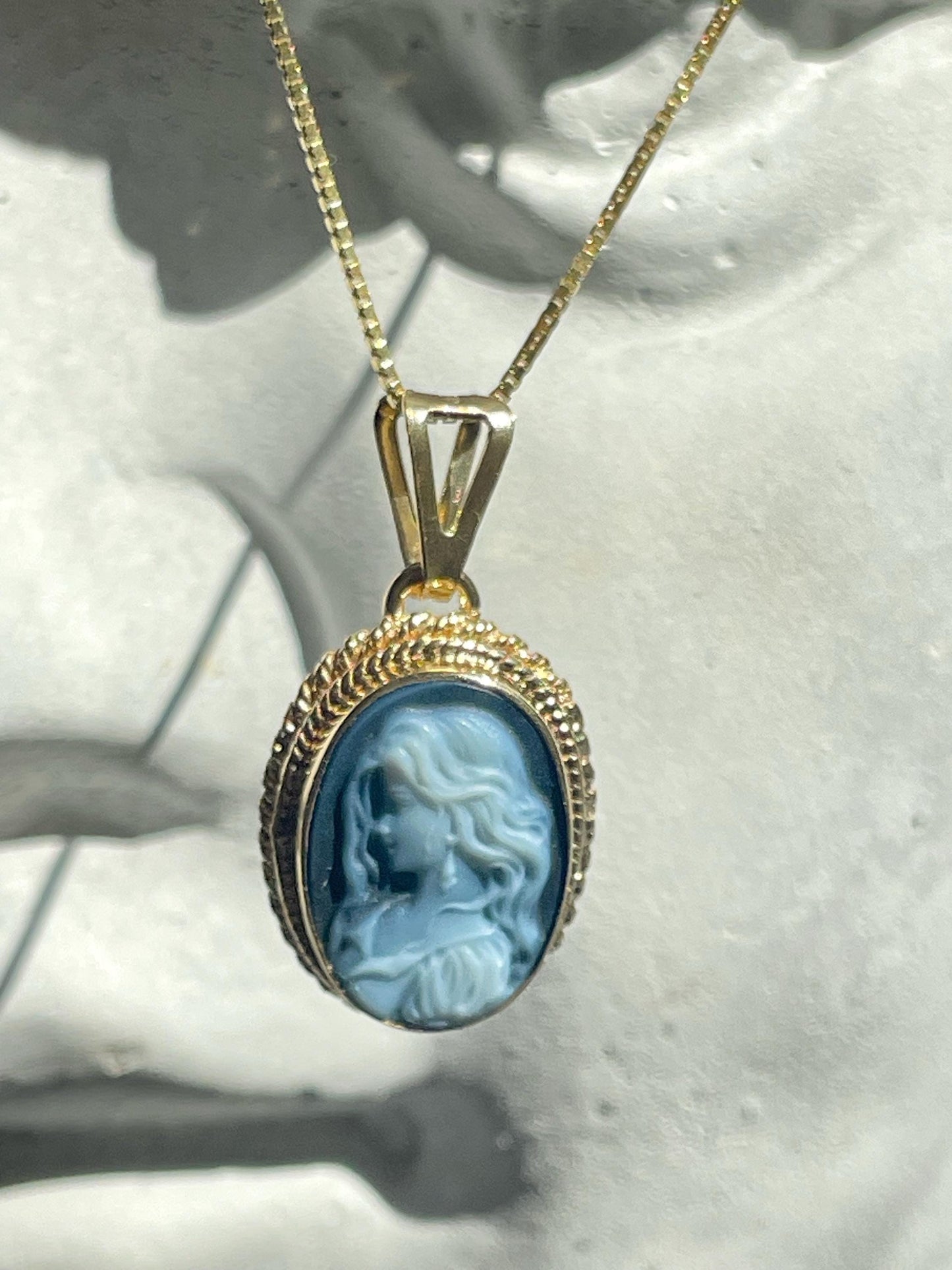 Cameo necklace, memorable gift, made in Italy, waterproof jewelry, unique handmade jewelry, blue cameo, 18k gold necklace, gift for her, mom