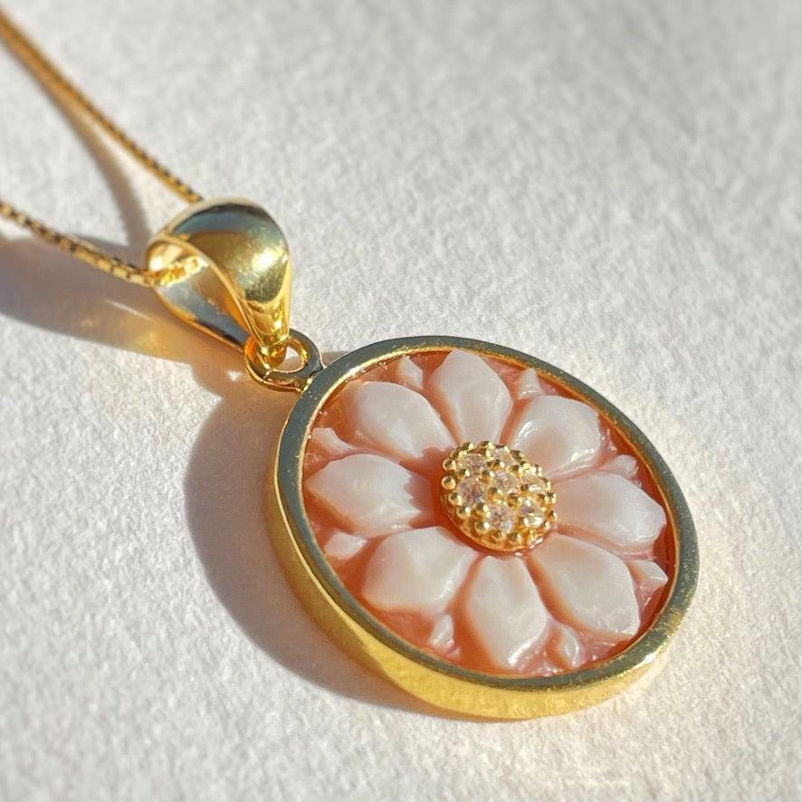 Cameo necklace, floral necklace, handmade gift, personalised gift, MADE IN ITALY, 18K gold minimalist necklace, free shipping, cameo jewelry