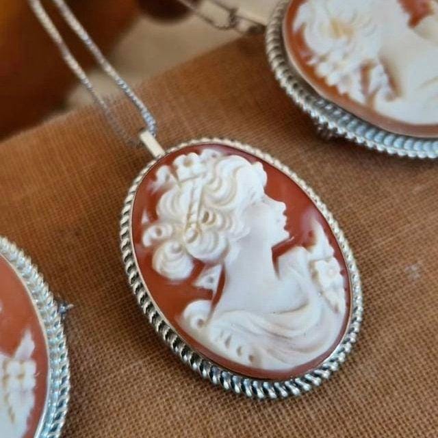 Vintage Cameo necklace, genuine cameo, handmade gift, sea shell cameo, pin brooch cameo, bridal jewelry, fall wedding, unique gift for her