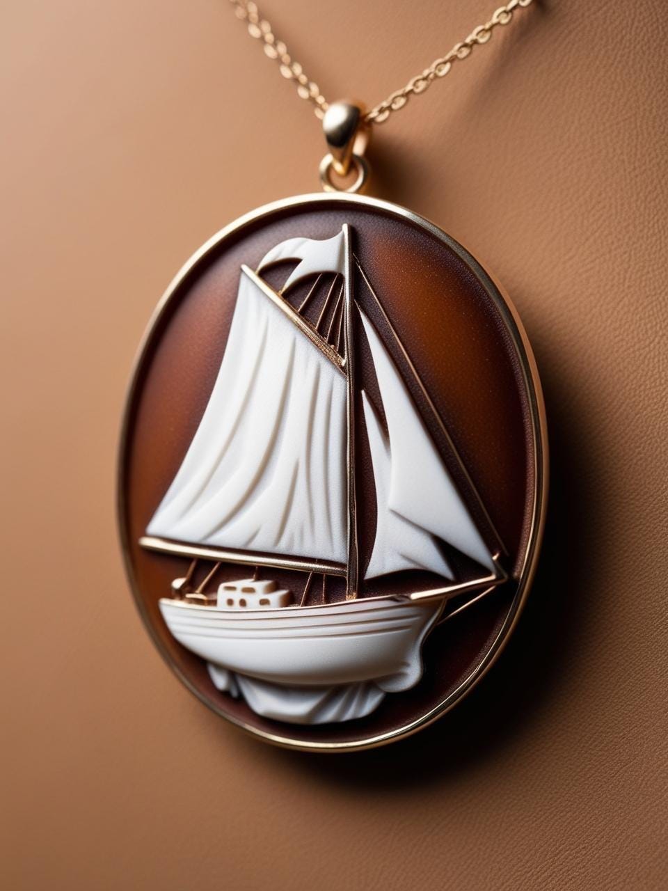 Sail Boat cameo necklace, nautical jewelry, sea lover necklace, man gift, genuine Italian cameo, vitage necklace, 18K gold plated, anchor