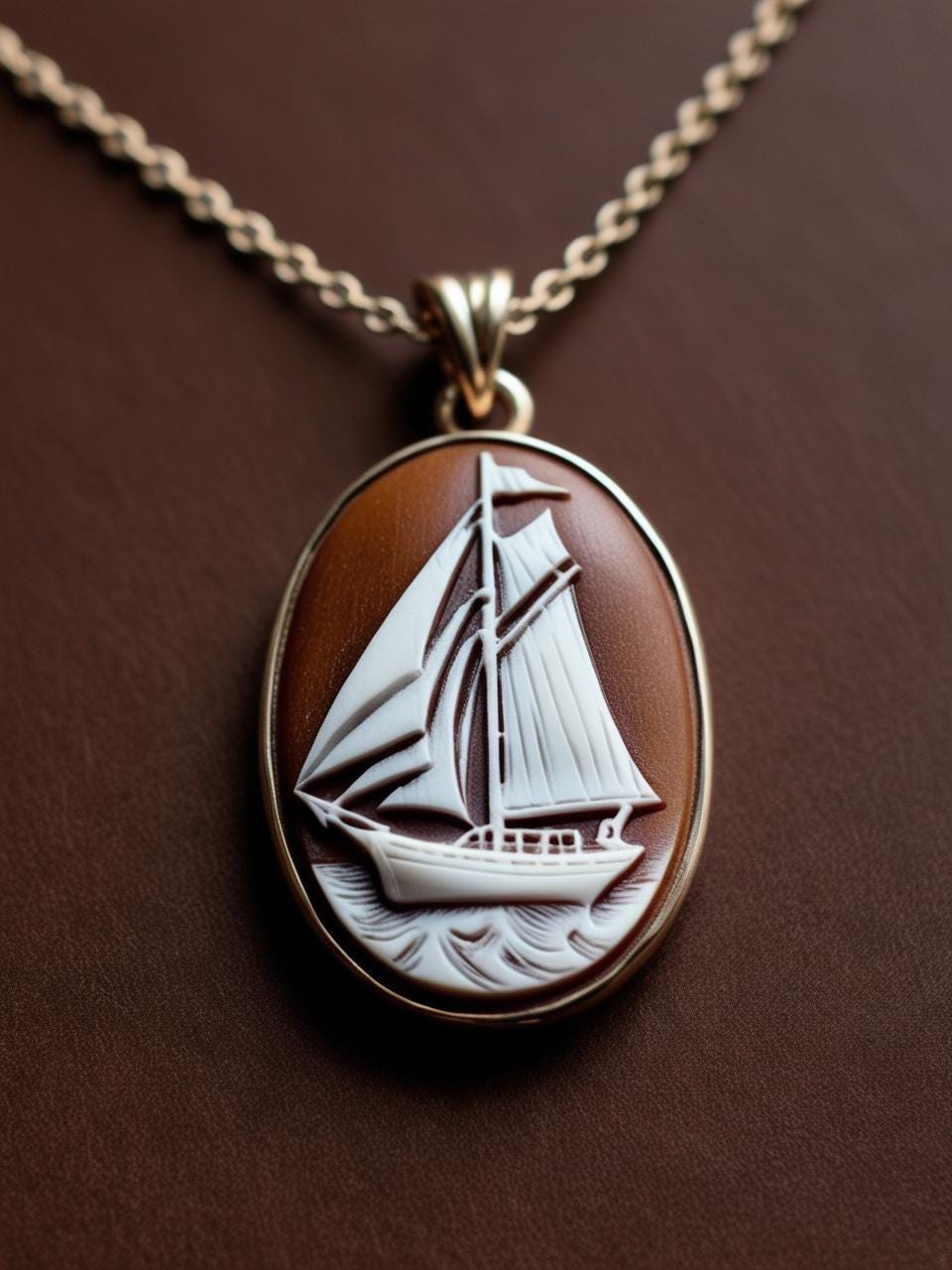 Sail Boat cameo necklace, nautical jewelry, sea lover necklace, man gift, genuine Italian cameo, vitage necklace, 18K gold plated, anchor