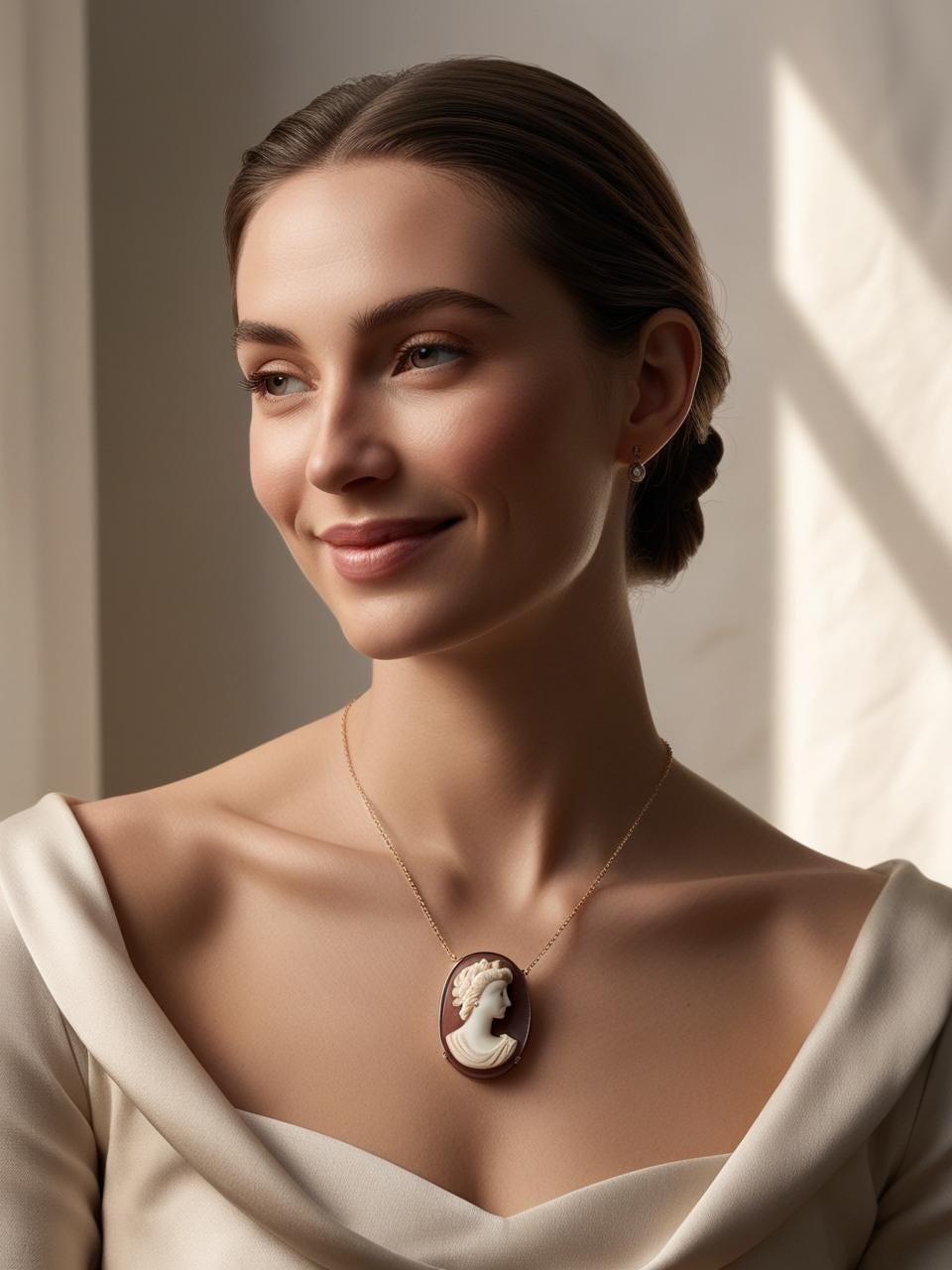 Cameo necklace, Lady and bird, personalised gift for her, bridal necklace, wedding, genuine Italian cameo, jewelry gift set, 18k gold, mom
