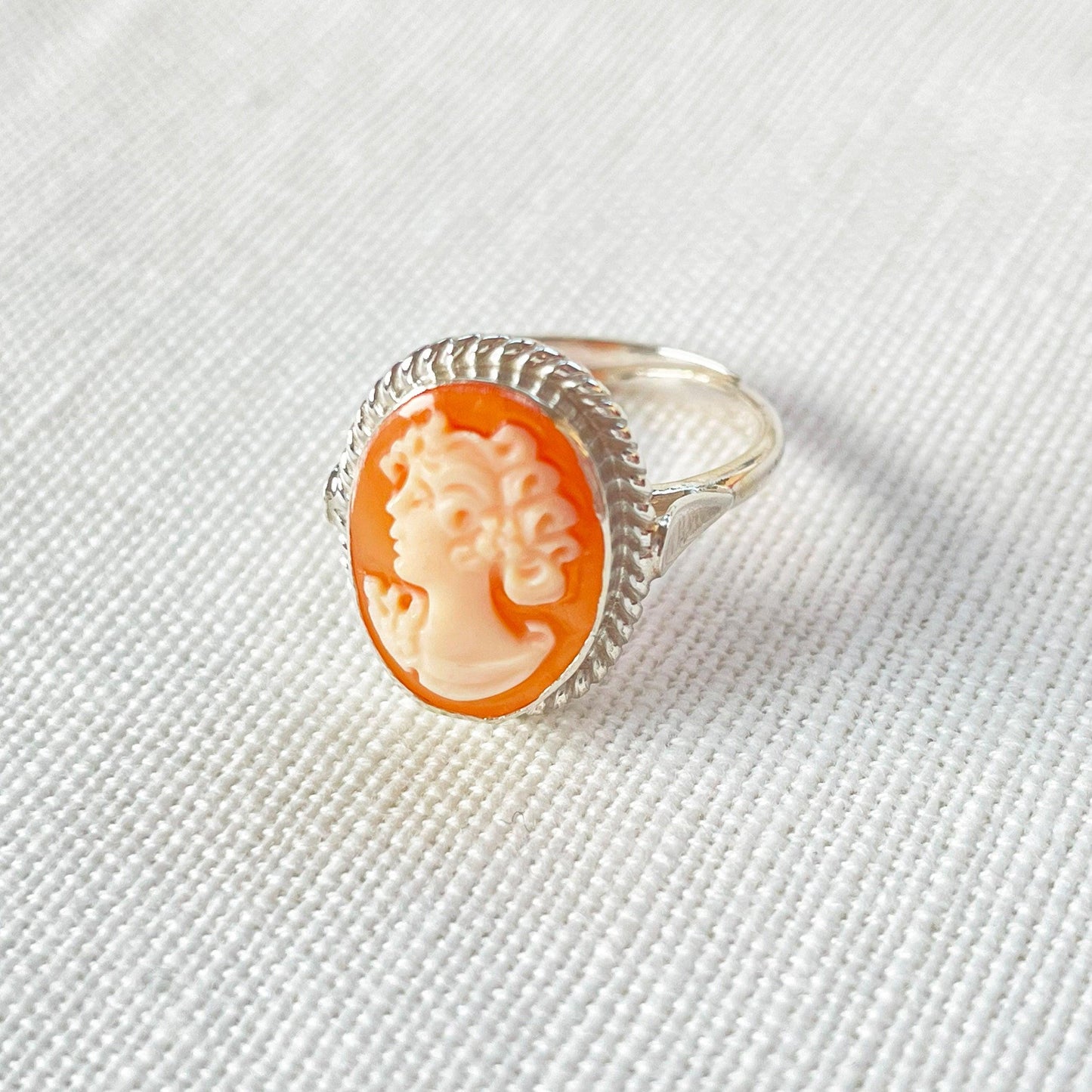 Cameo adjustable ring, Cameo Silver frame, handmade custom gift, midi ring, anniversary gift for her, made in Italy, mother jewelry, classic