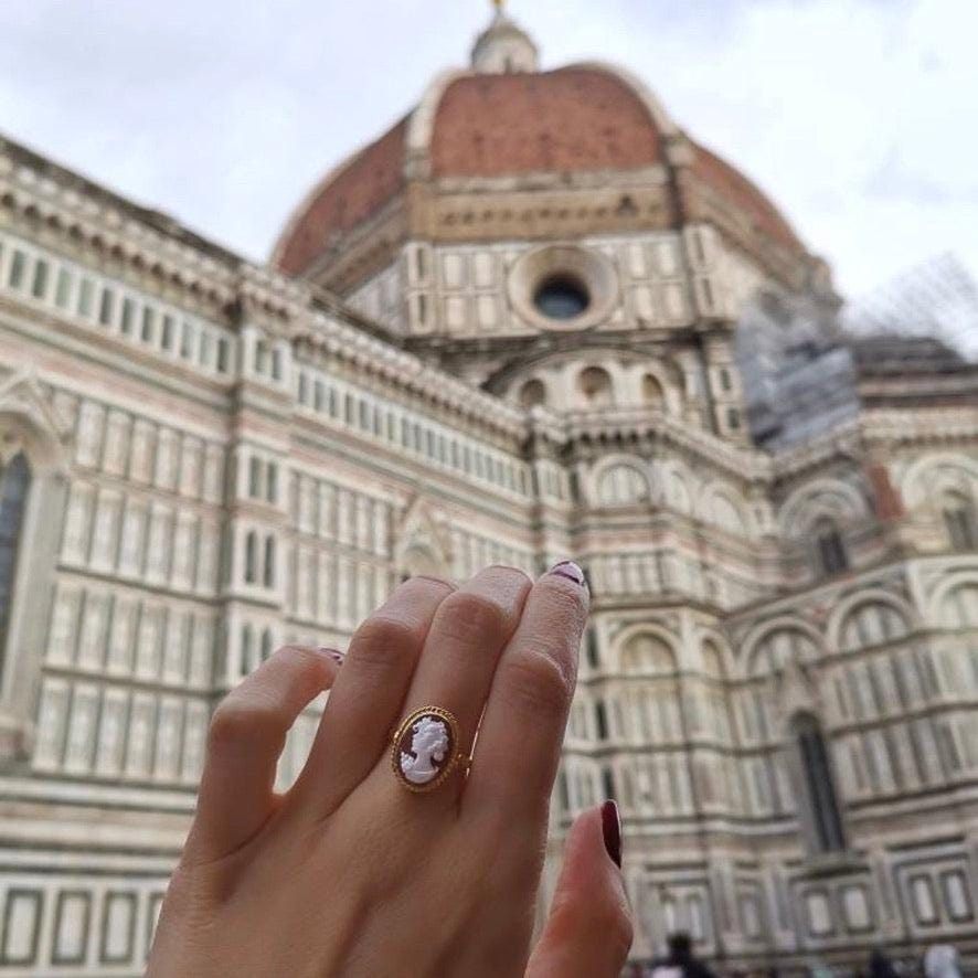 Cameo adjustable ring, Cameo Silver frame, handmade custom gift, midi ring, anniversary gift for her, made in Italy, mother jewelry, classic