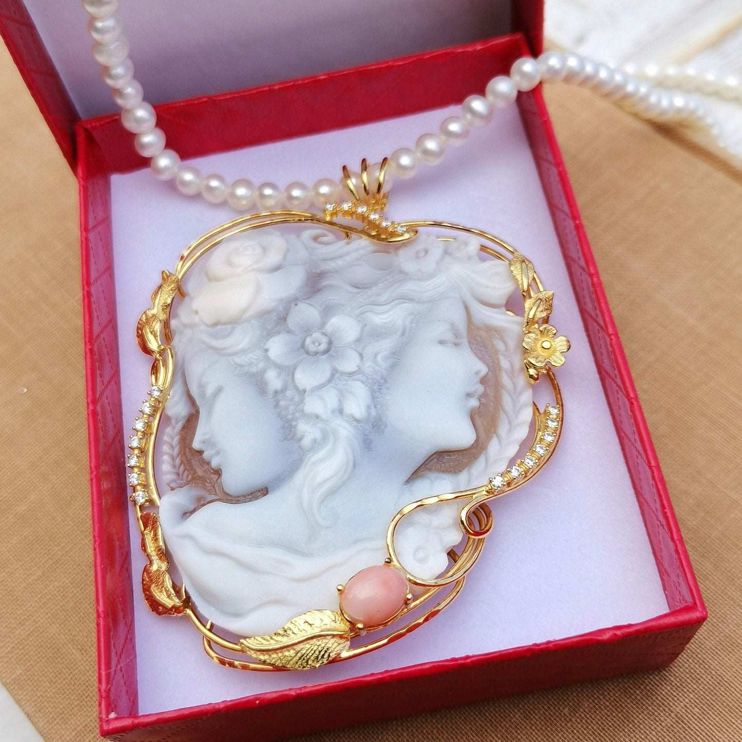 Genuine cameo jewelry necklace, sister gift, 18K gold necklace, personal gift for her, bridal wedding jewelry, unique, custom jewelry, mom