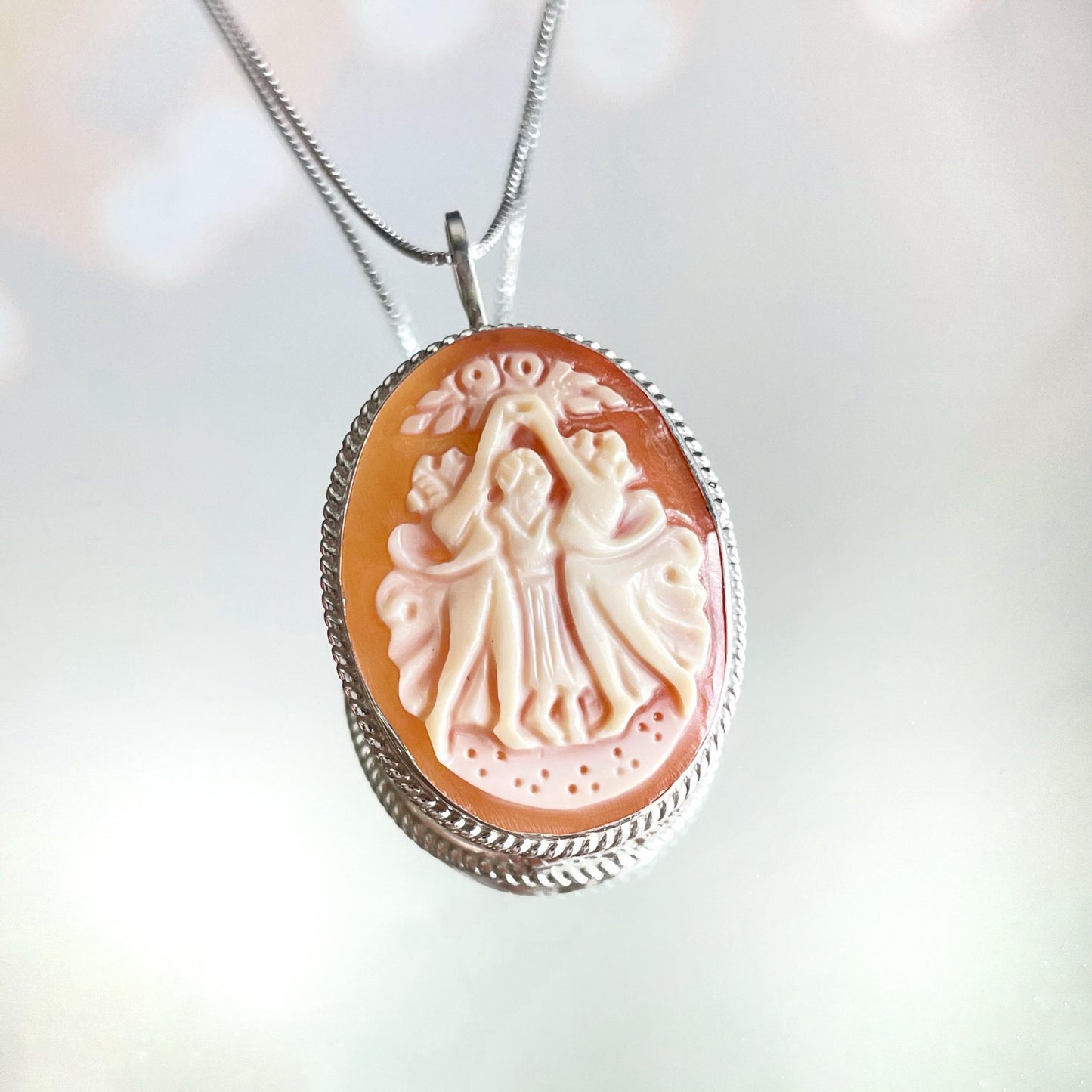 The Three Graces Cameo necklace, silver sterling, Victorian vintage jewelry, made in Italy, cameo Brooch, unique wedding gift, Italian cameo