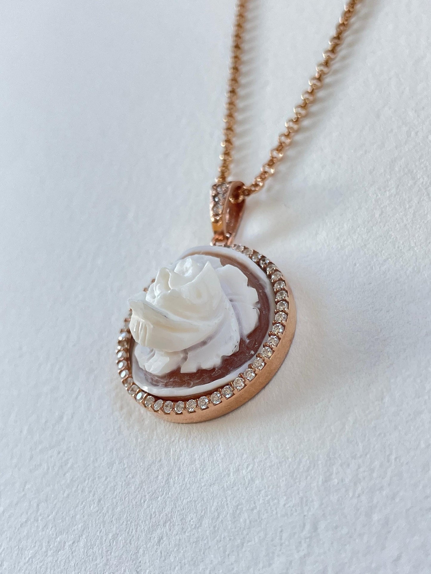 Cameo rose Necklace, handmade jewelry, rose gold cameo, unique wedding anniversary gift, made in Italy, rose pendant, cameo jewelry, mom
