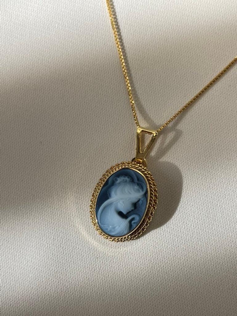 Blue cameo set, 18K gold necklace, cameo jewelry, made in Italy, gift for her, cameo ring, cameo set, cameo necklace, waterproof jewelry