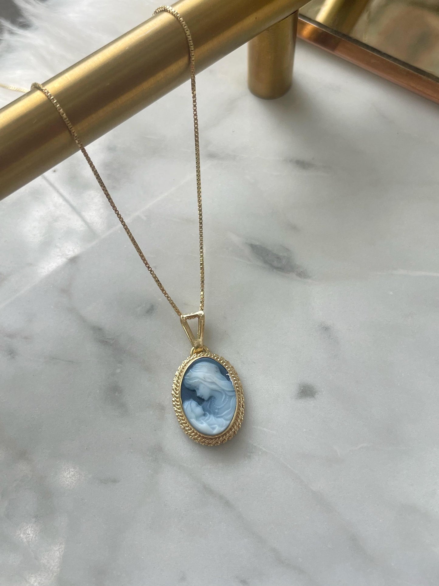 Mother & Child blue cameo necklace, 18k gold, silver sterling, made in Italy, gift for her, Virgin Mary, cameo necklace, jesus necklace, mom