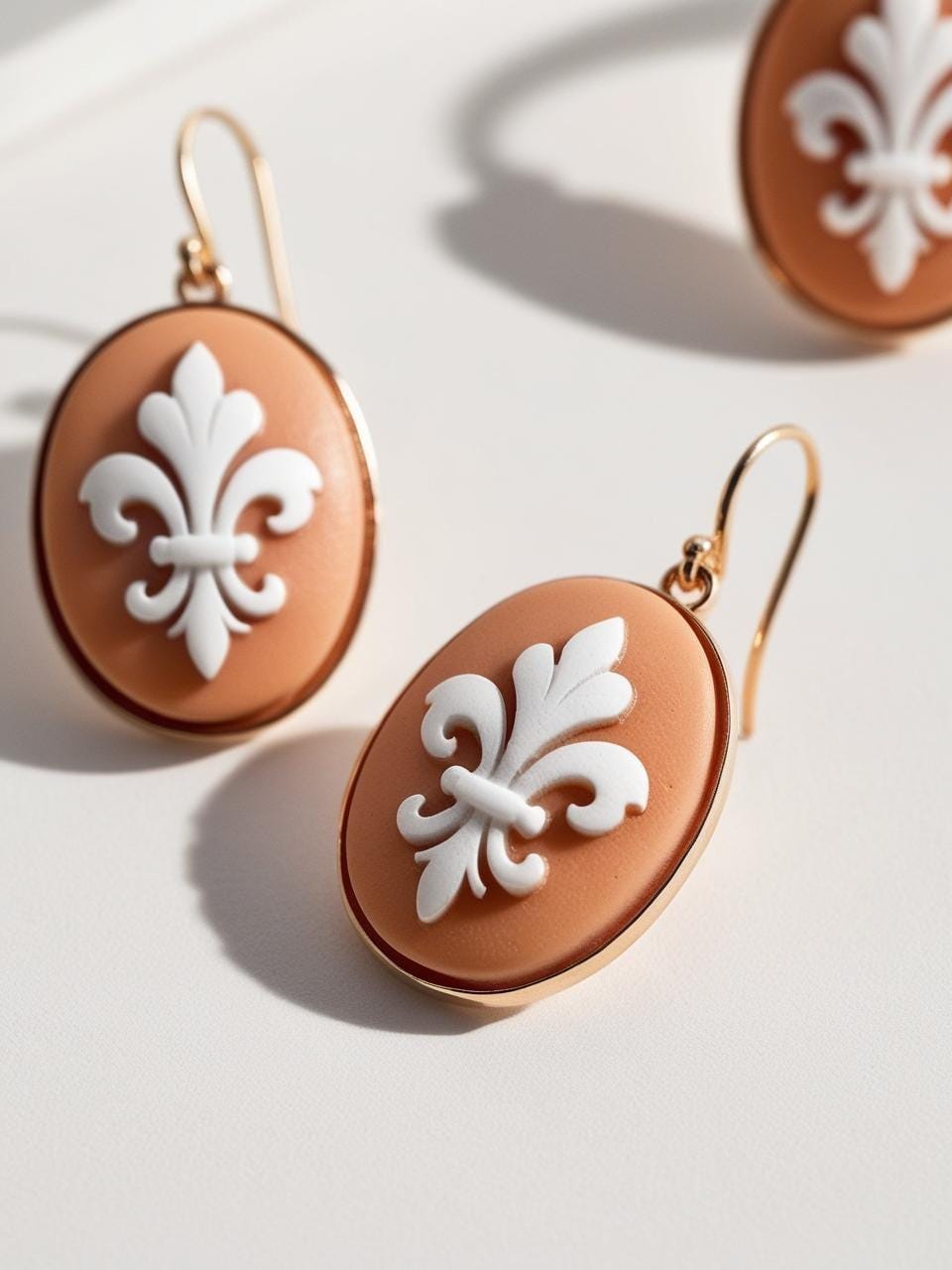 Fleur de Lis earrings, cameo drop earrings, 18K gold earrings, anniversary gift, bridal jewelry, made in Italy, custom unique gift, camée
