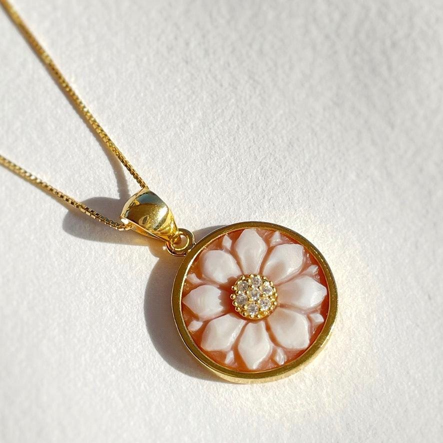 Cameo necklace, floral necklace, handmade gift, personalised gift, MADE IN ITALY, 18K gold minimalist necklace, free shipping, cameo jewelry