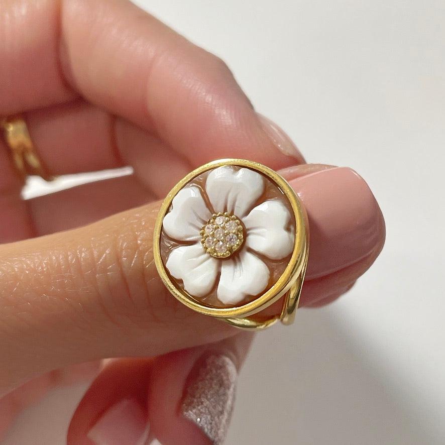 Handmade cameo adjustable ring, 18K golden ring, made in Italy, gift for her, wedding anniversary gift, silver sterling 925, custom jewelry