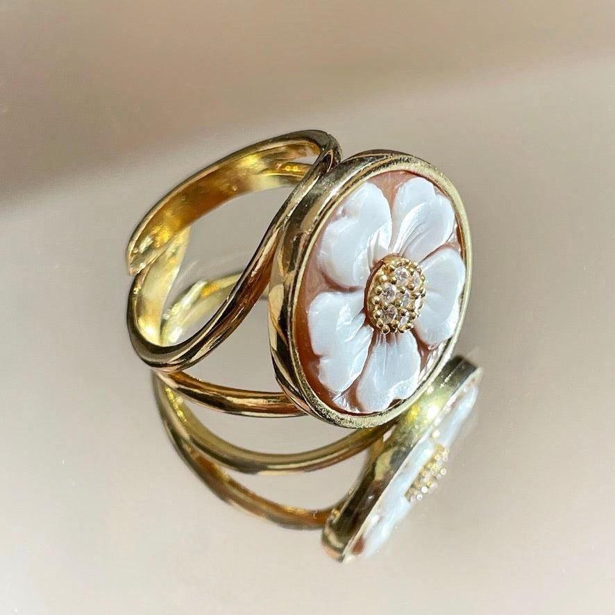 Handmade cameo adjustable ring, 18K golden ring, made in Italy, gift for her, wedding anniversary gift, silver sterling 925, custom jewelry