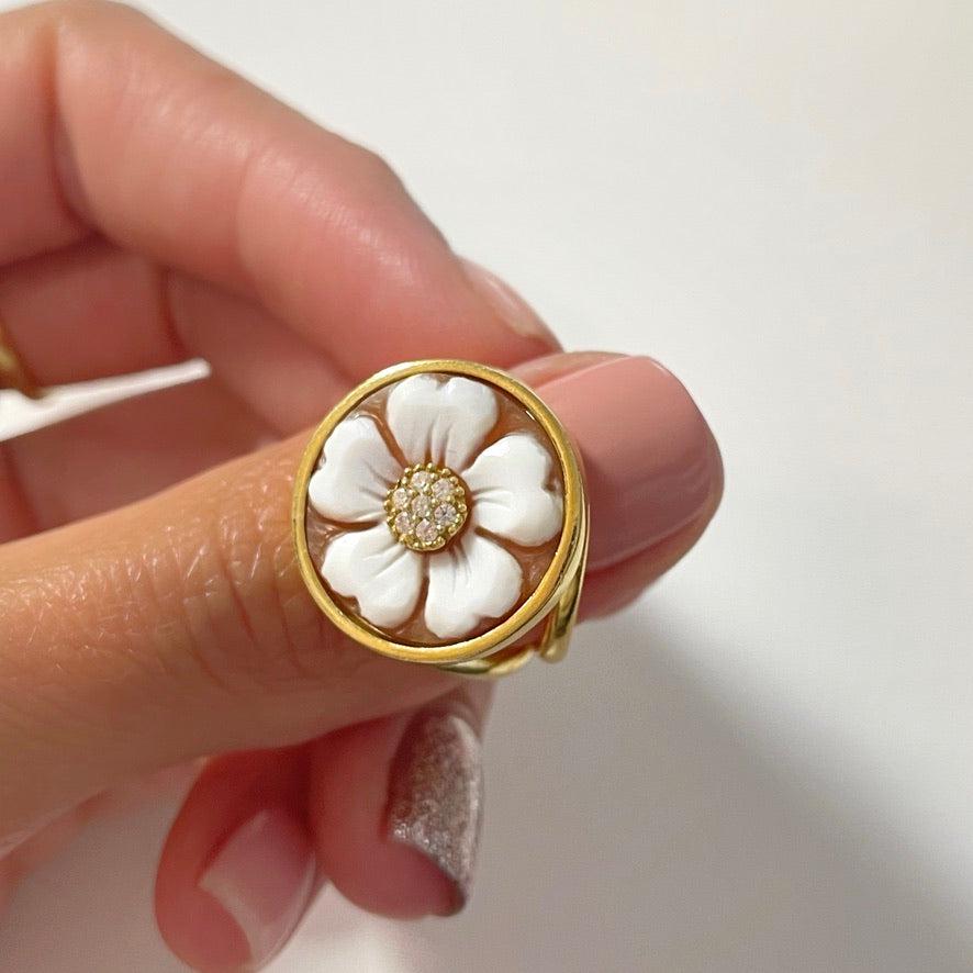 Handmade cameo adjustable ring, 18K golden ring, made in Italy, gift for her, wedding anniversary gift, silver sterling 925, custom jewelry