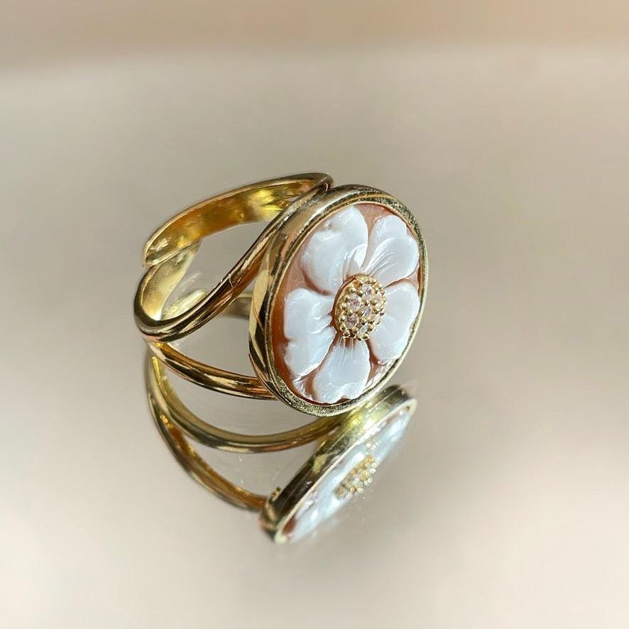 Handmade cameo adjustable ring, 18K golden ring, made in Italy, gift for her, wedding anniversary gift, silver sterling 925, custom jewelry