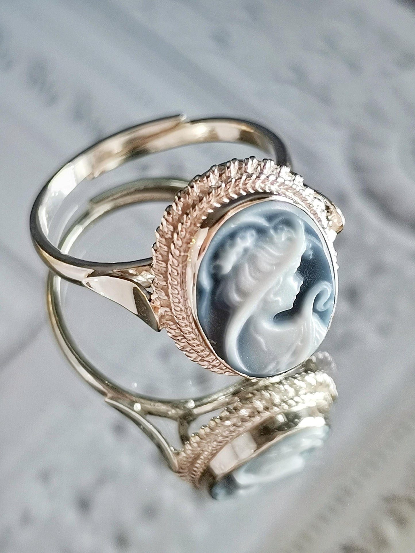 Blue cameo necklace, silver jewelry set, made in Italy, personalised gift for her, agate genuine Italian cameo, cameo set, cameo necklace