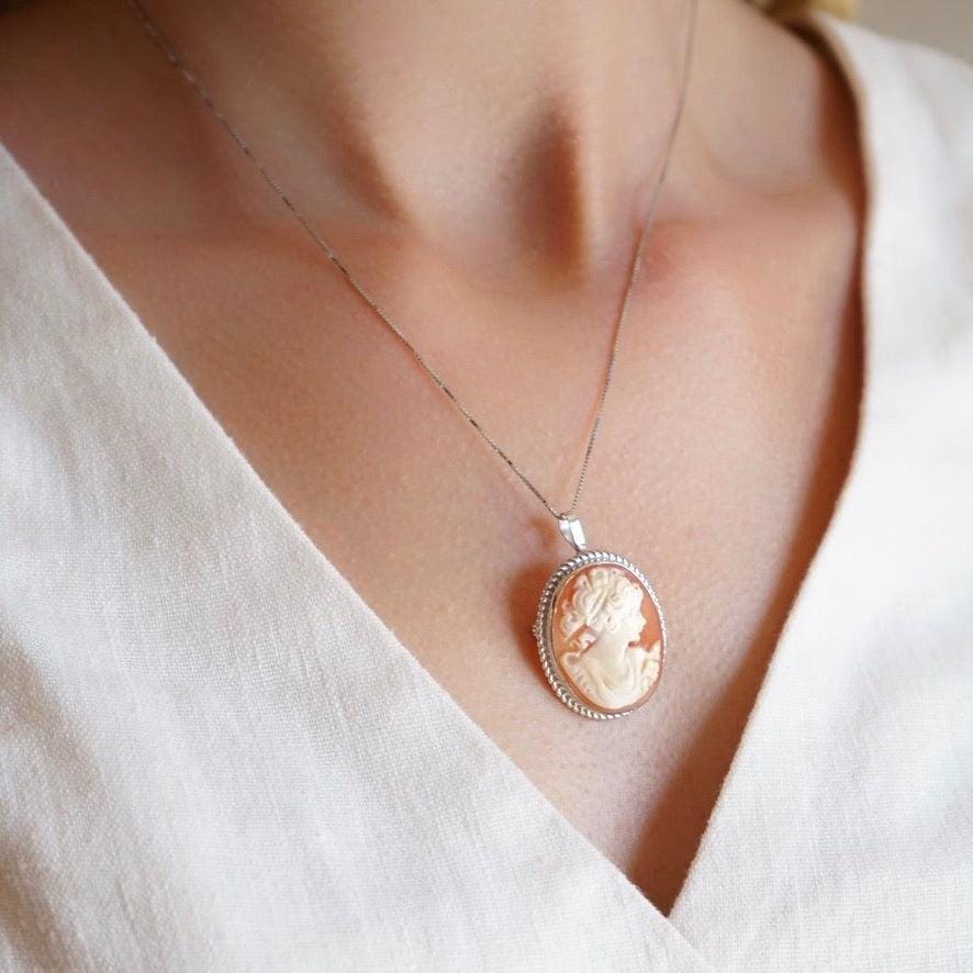 Vintage Cameo necklace, genuine cameo, handmade gift, sea shell cameo, pin brooch cameo, bridal jewelry, fall wedding, unique gift for her