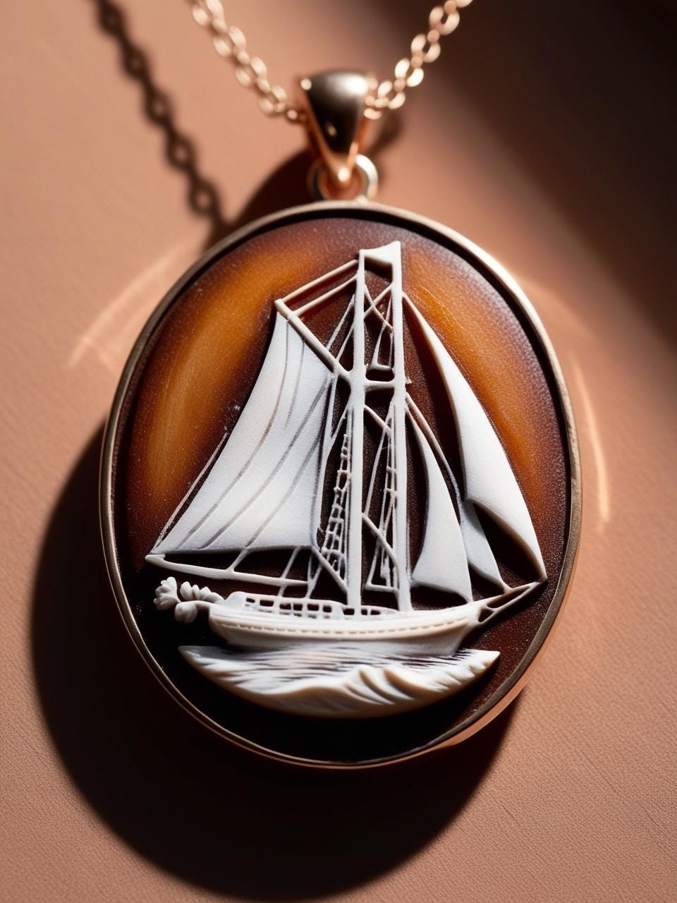 Sail Boat cameo necklace, nautical jewelry, sea lover necklace, man gift, genuine Italian cameo, vitage necklace, 18K gold plated, anchor