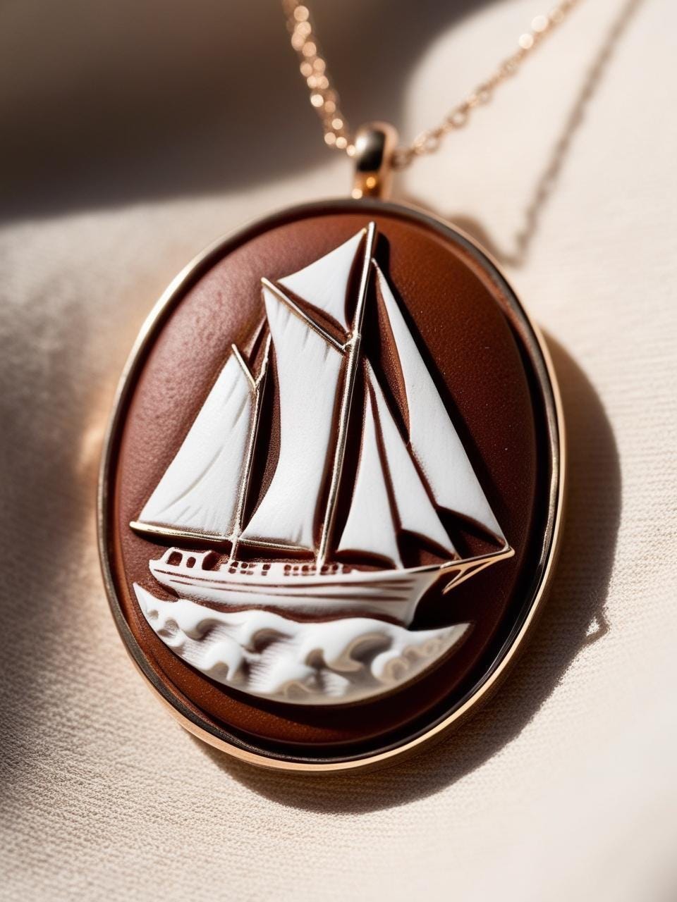 Sail Boat cameo necklace, nautical jewelry, sea lover necklace, man gift, genuine Italian cameo, vitage necklace, 18K gold plated, anchor