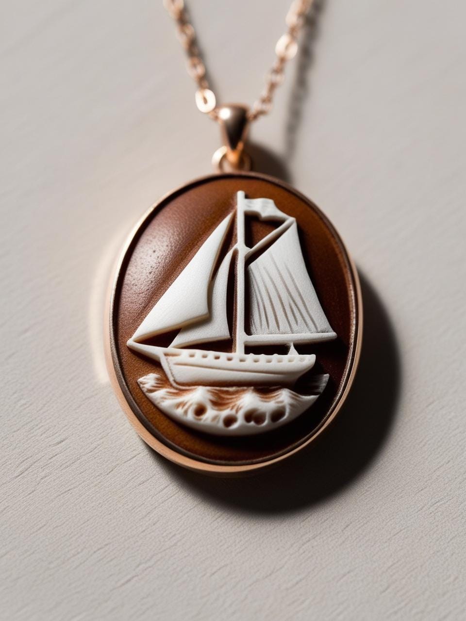 Sail Boat cameo necklace, nautical jewelry, sea lover necklace, man gift, genuine Italian cameo, vitage necklace, 18K gold plated, anchor