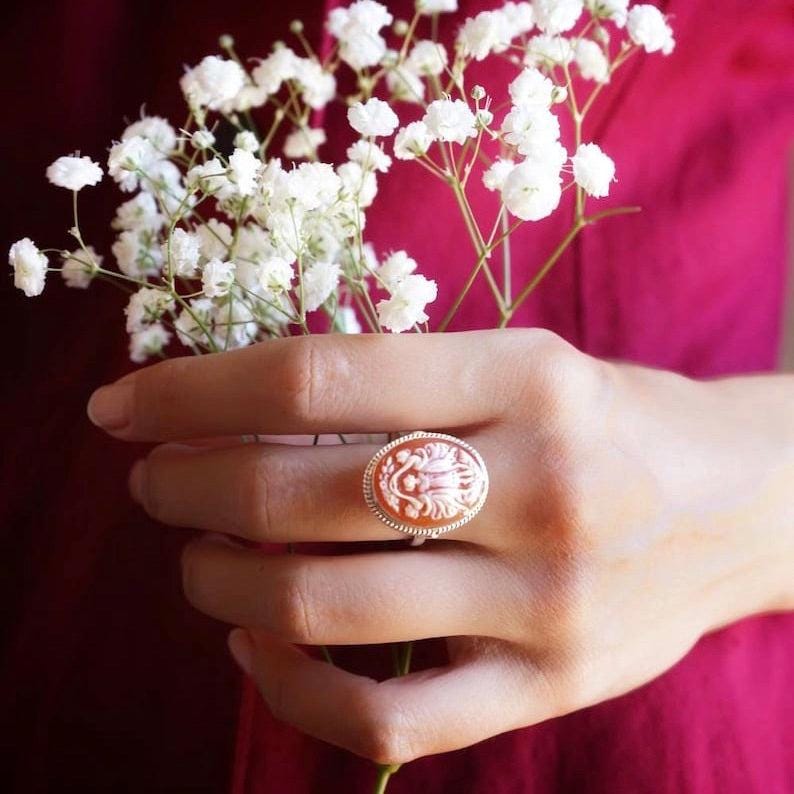 The Three Graces, cameo ring, silver sterling 925 adjustable band, waterproof ring, handmade cameo, genuine handmade in Italy, Charites ring