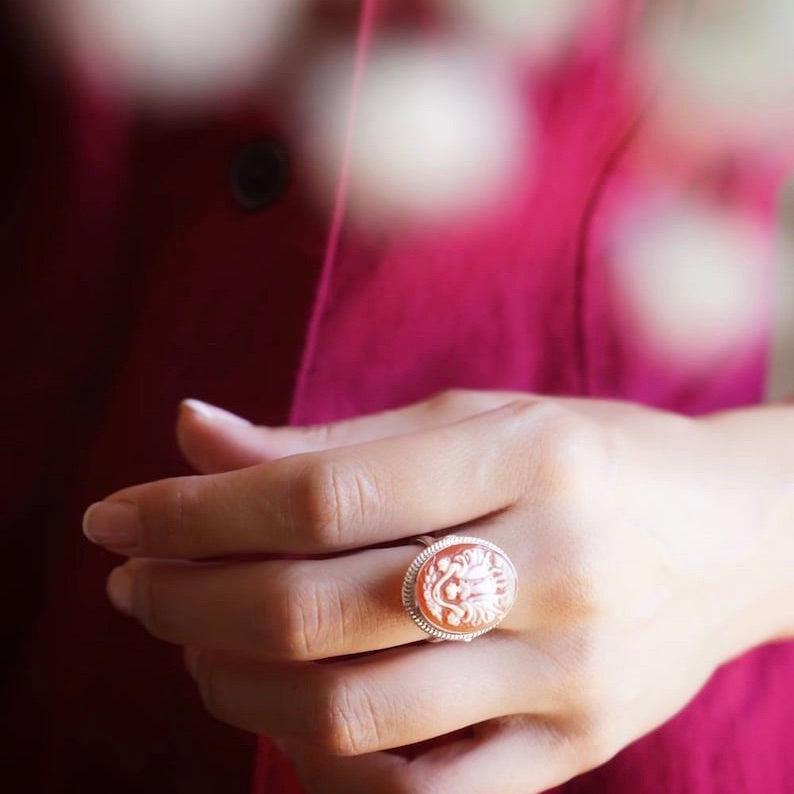 The Three Graces, cameo ring, silver sterling 925 adjustable band, waterproof ring, handmade cameo, genuine handmade in Italy, Charites ring