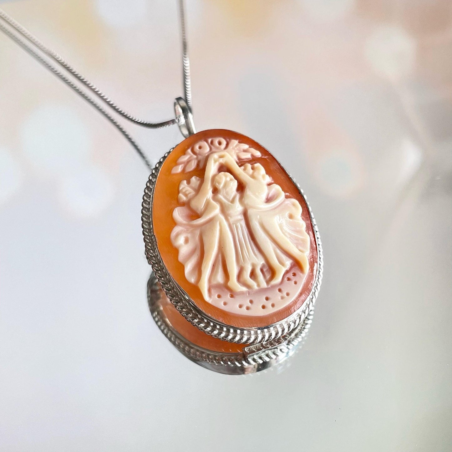 The Three Graces Cameo necklace, silver sterling, Victorian vintage jewelry, made in Italy, cameo Brooch, unique wedding gift, Italian cameo