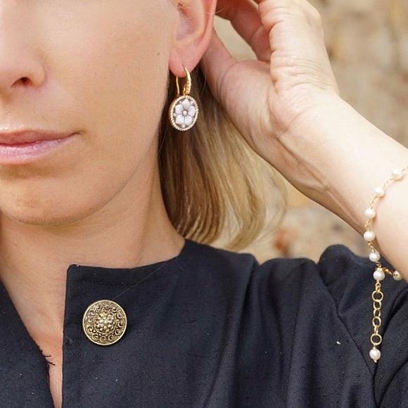 Golden Cameo earrings, floral earrings, wedding and anniversary gift, made in Italy, custom gift for her, mother gift, 18k gold earrings