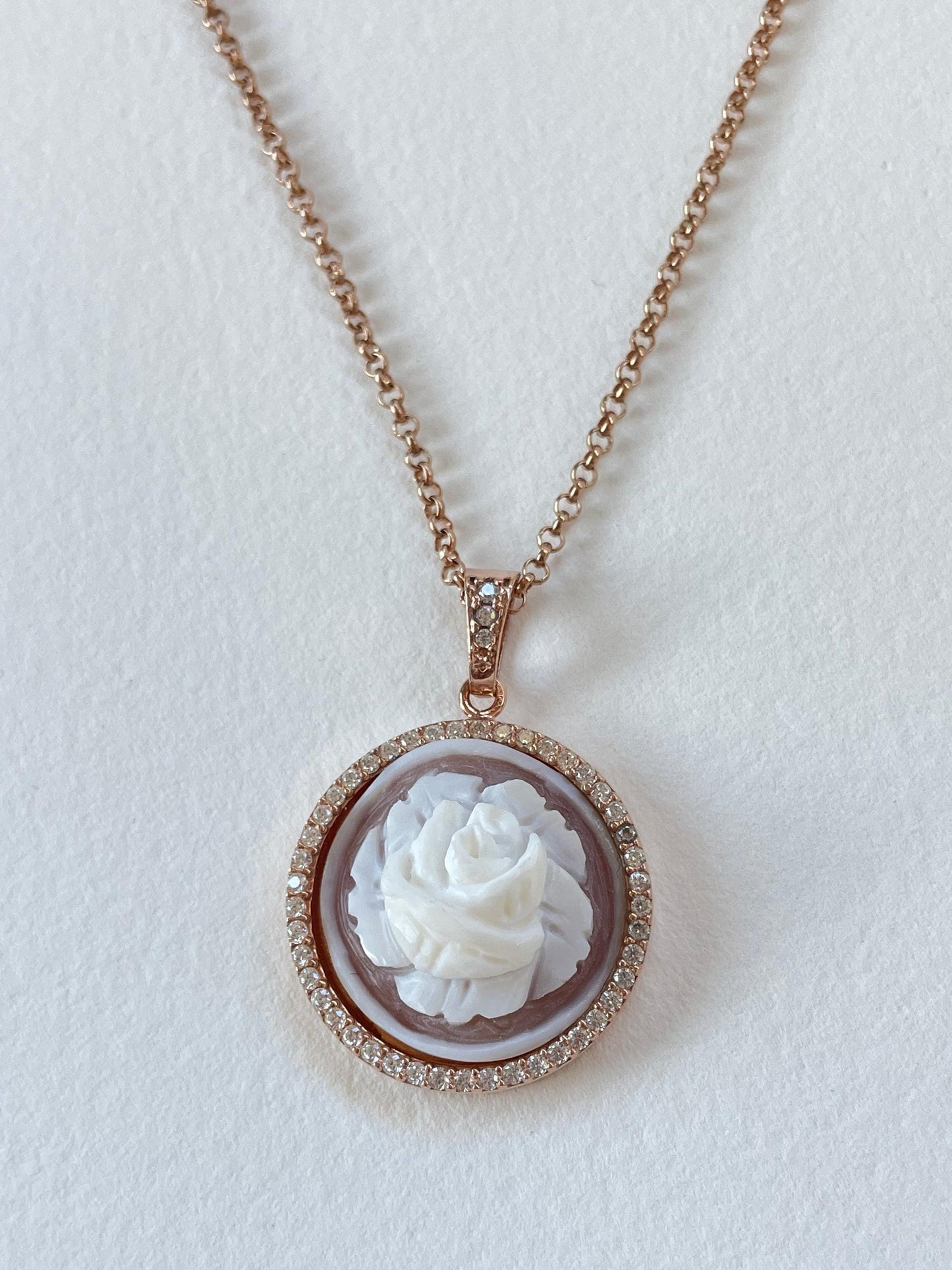 Cameo rose Necklace, handmade jewelry, rose gold cameo, unique wedding anniversary gift, made in Italy, rose pendant, cameo jewelry, mom