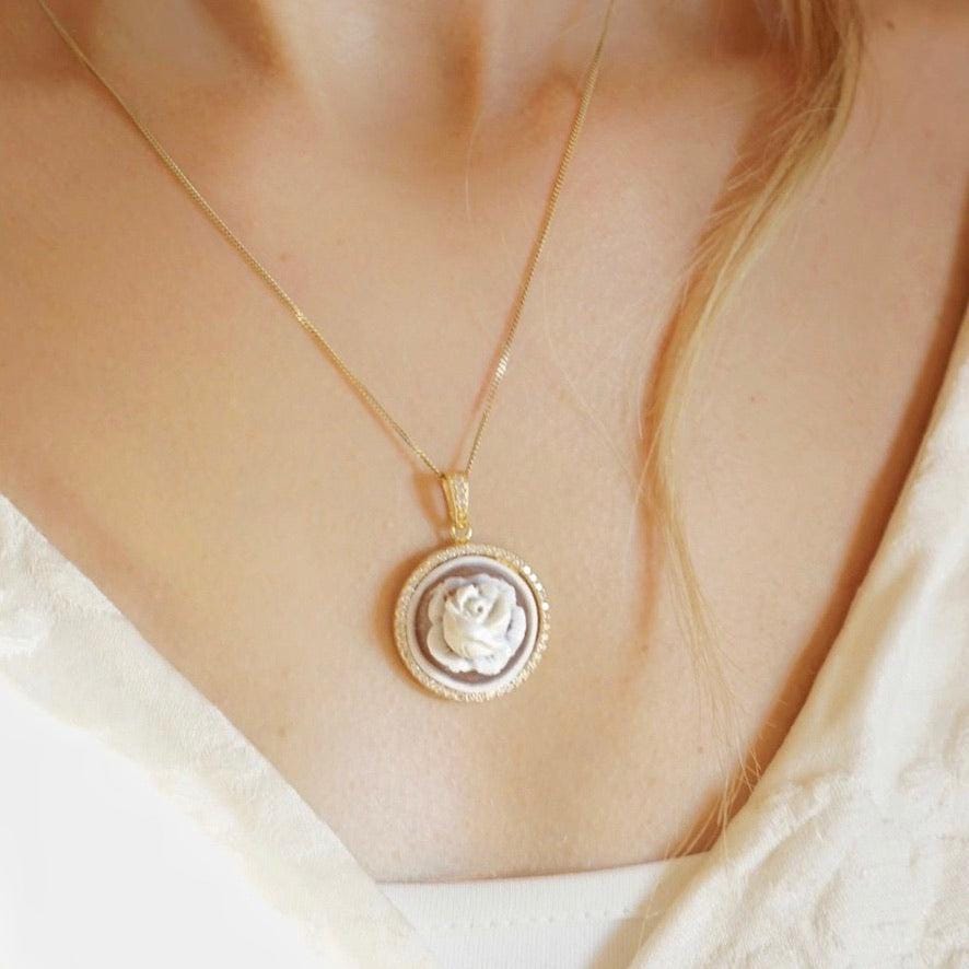 Cameo rose Necklace, handmade jewelry, rose gold cameo, unique wedding anniversary gift, made in Italy, rose pendant, cameo jewelry, mom