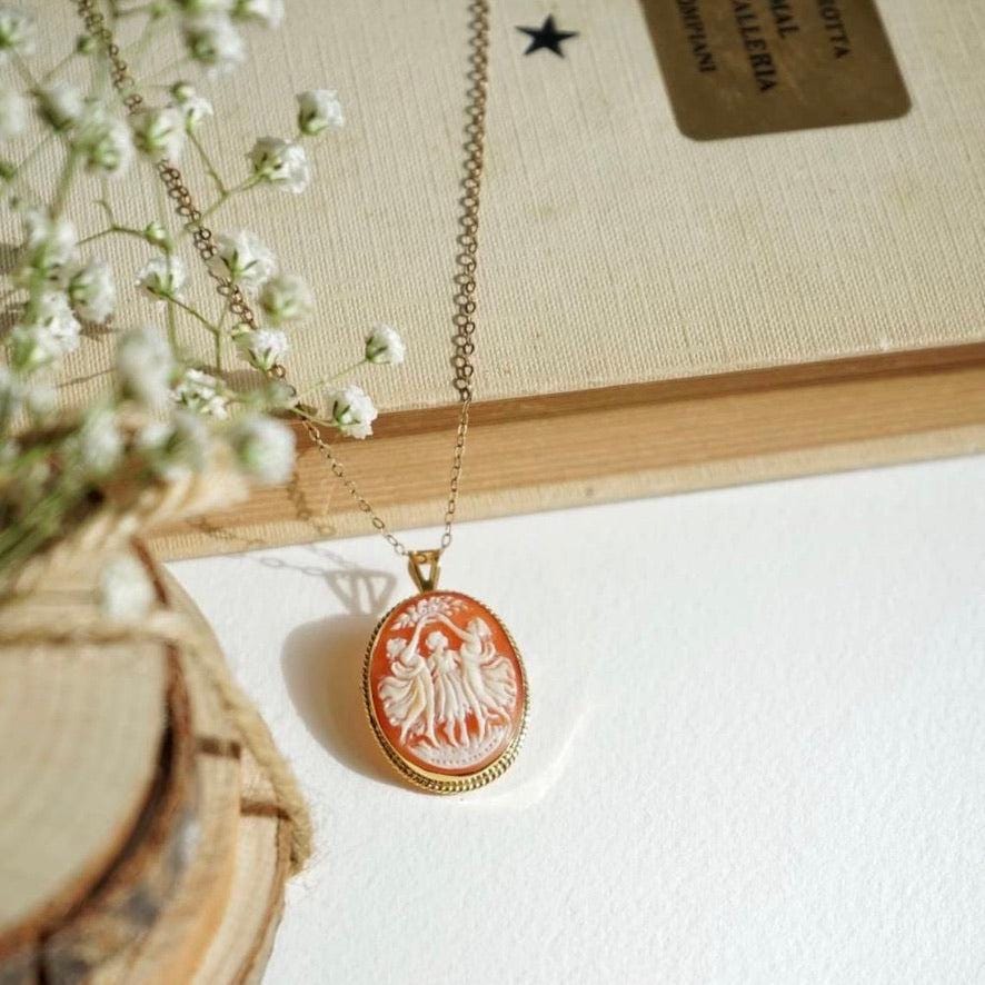 Cameo Jewelry, handmade gold necklace, unique wedding gift, made in Italy, three graces necklace, friendship necklace, Charites cameo, greek